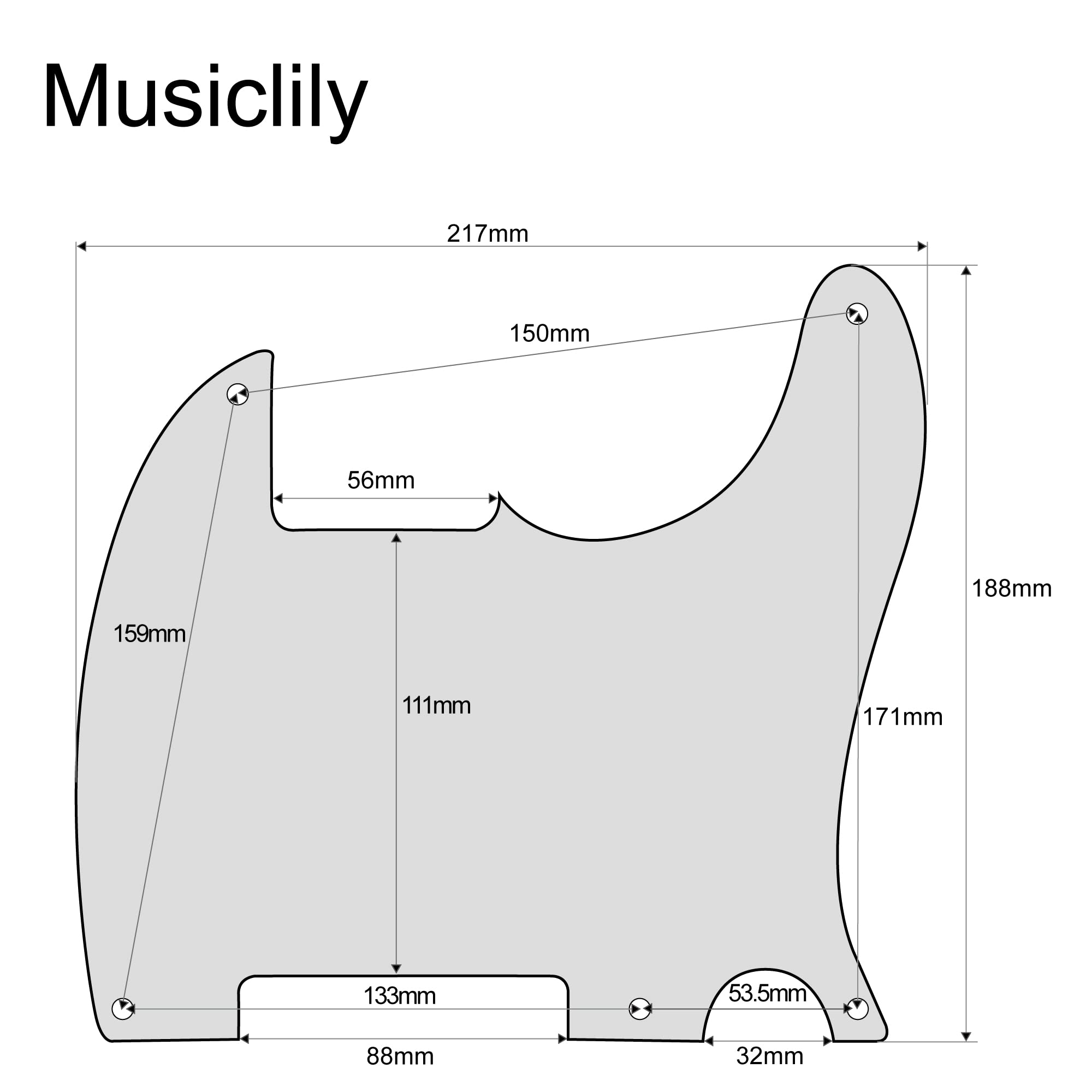 Musiclily 5 Hole Guitar Pickguard Scratch Plate For Fender Usa/Mexican Telecaster Tele Esquire Guitar, Matte Black 1Ply