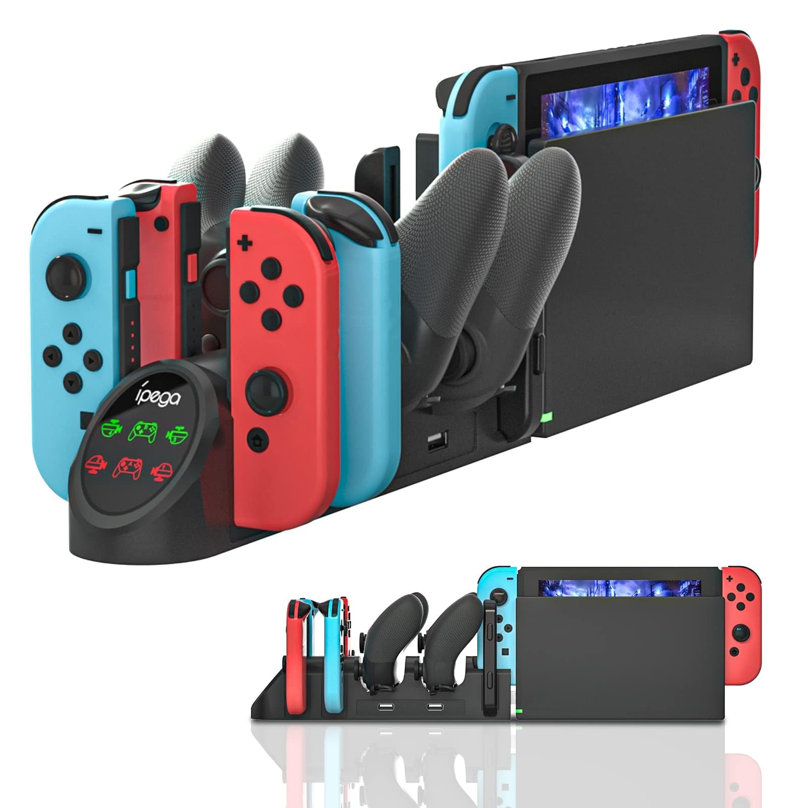 Charging Dock for Nintendo Switch Controllers - 6-in-1 Fast Charging Station for 4 Joy-Cons & 2 Pro Controllers - Compact Organi