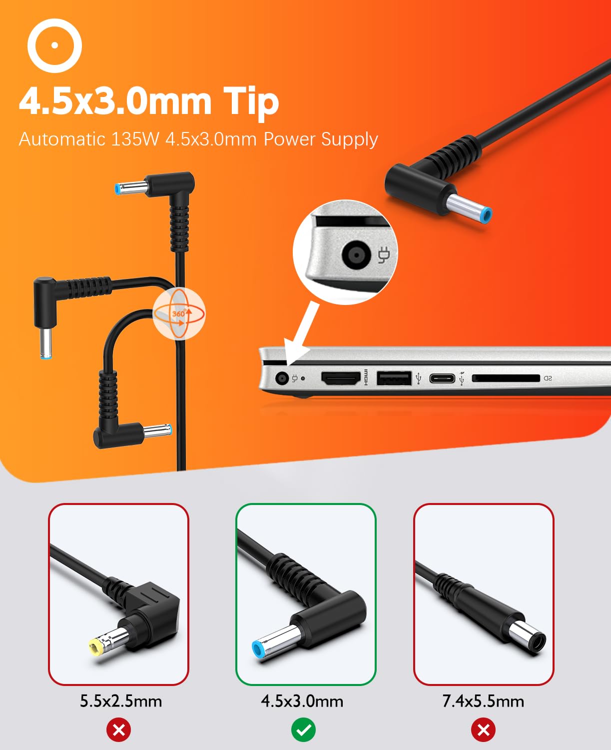 135W Laptop Charger For Hp Spectre X360 Omen Pavilion Gaming 15 17 Ec0013Dx 15 Ec0751Ms L15534 001 Tpn Da11 Tpn Ca13 Power Supply Cord