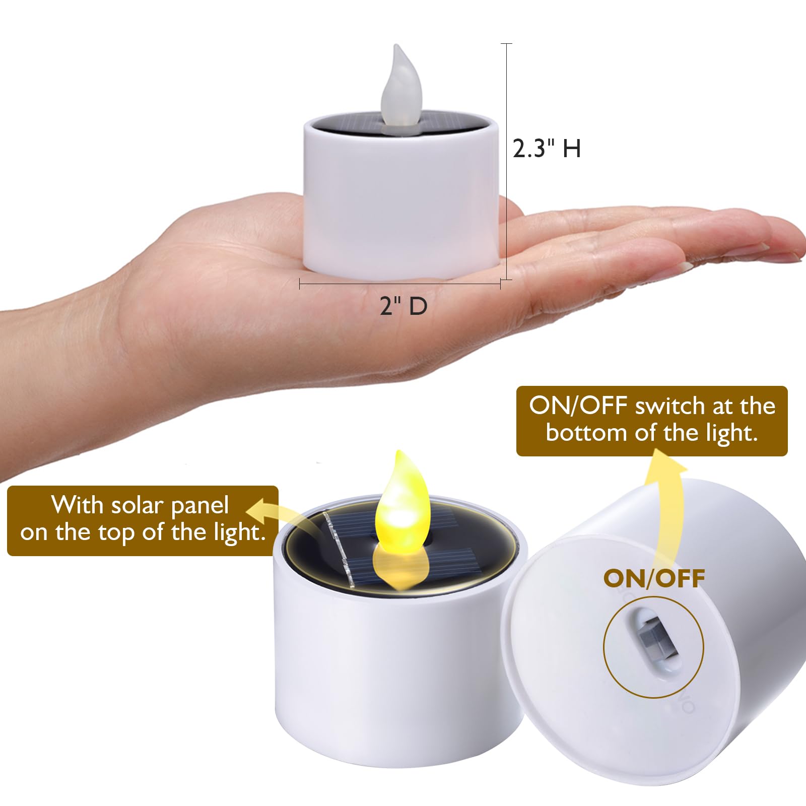 Pchero Solar Candles Outdoor Waterproof, Pack Of 6 Led Flameless Solar Tea Lights Candles With Dusk To Dawn Sensor For Windows O