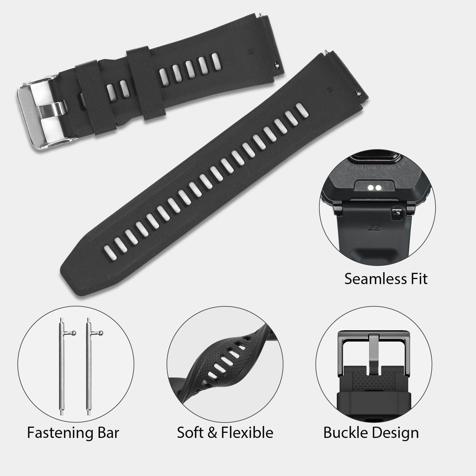 Smart Watch Band 22Mm 2 Pack, For Amaztim Smart Watch Bands Replacement M2/T2, For Carbinox Vortex, Compatible With Sunkta K-52,