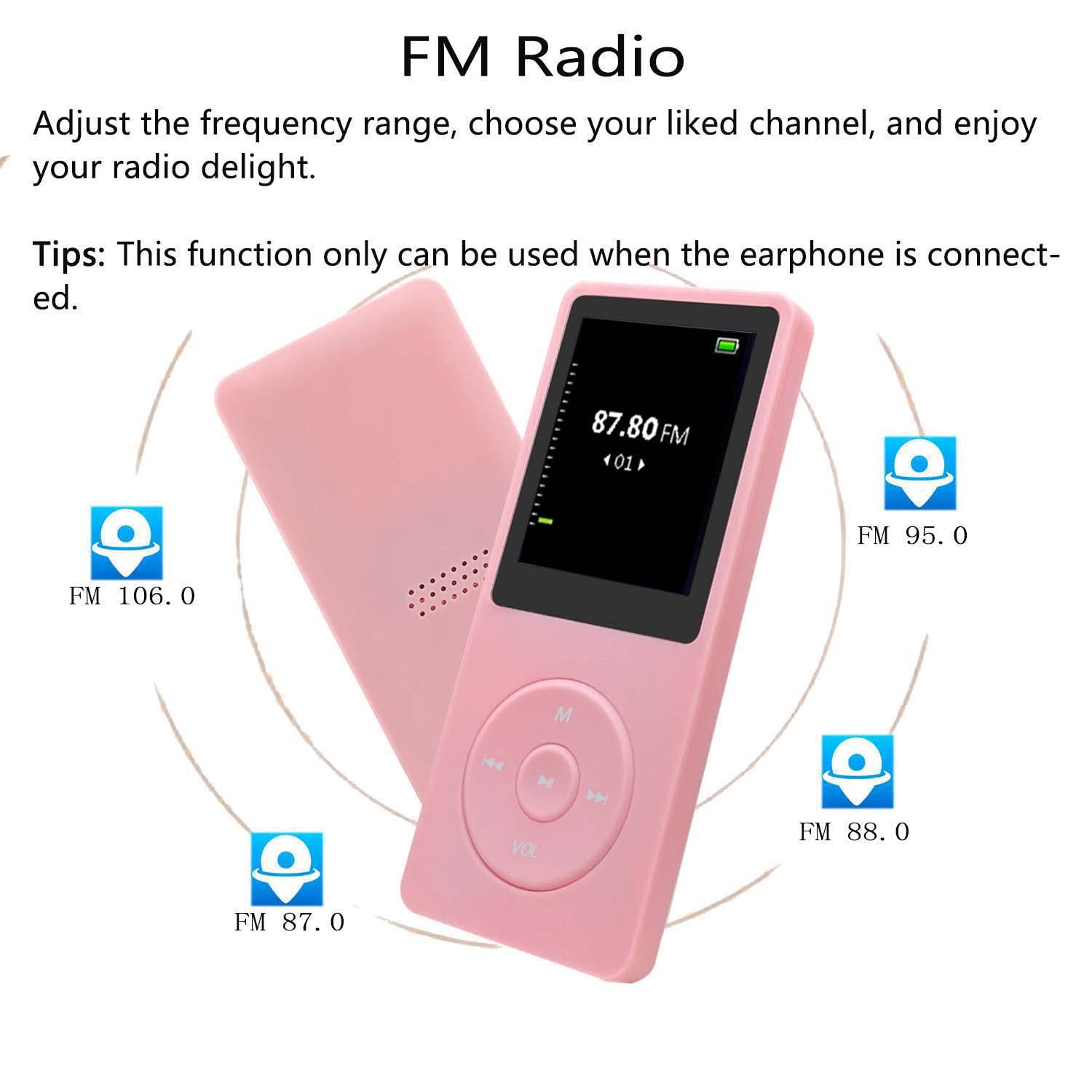 64Gb Mp3 Player, Portable Music Player For Kids With Earphone Speaker, Support Photo/Video Play/Voice Recorder/E Book Reader, Pi