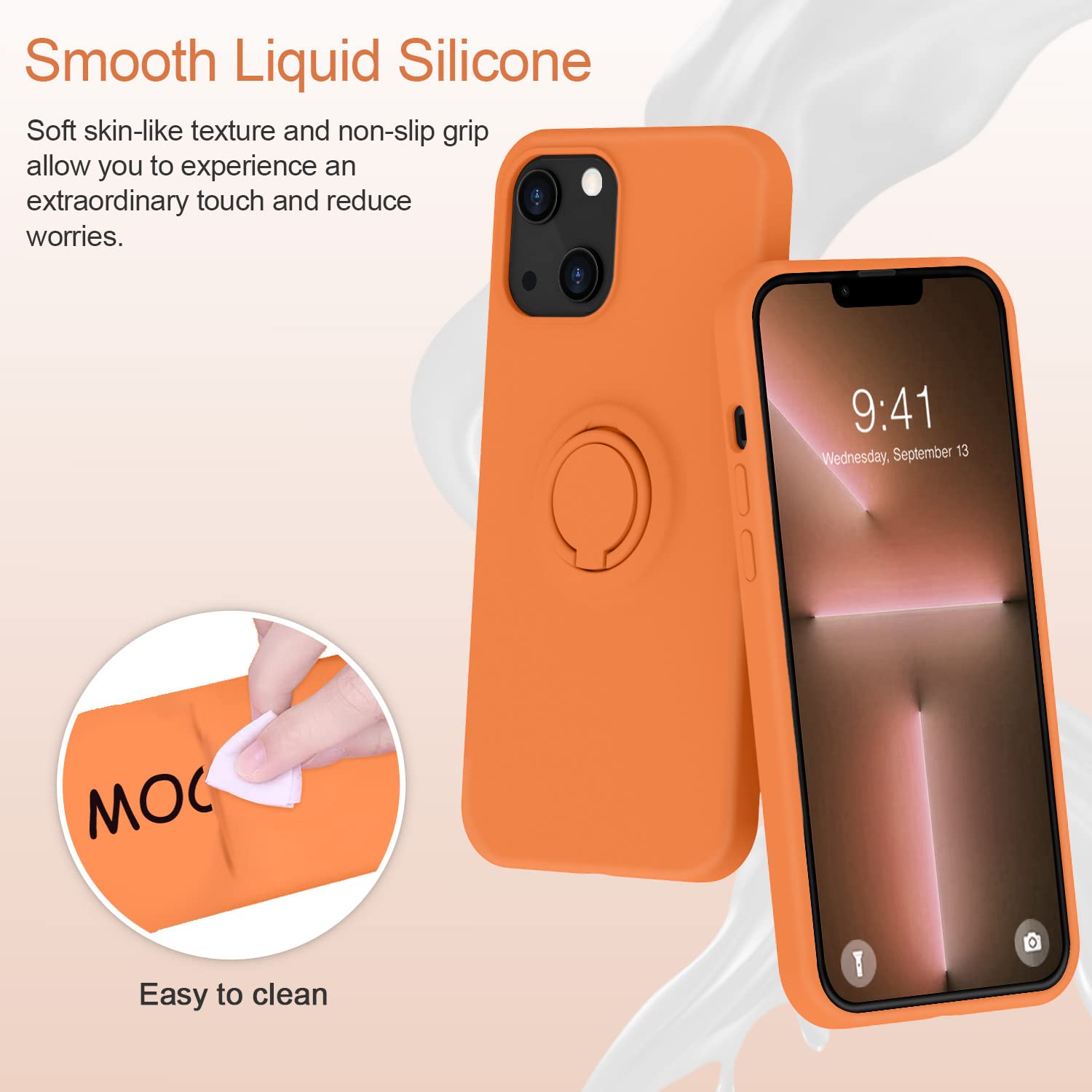 Mocca Compatible With Iphone 13 Case 6.1 Inch With Ring Kickstand | Liquid Silicone | Microfiber Liner | Anti Scratch Full Body
