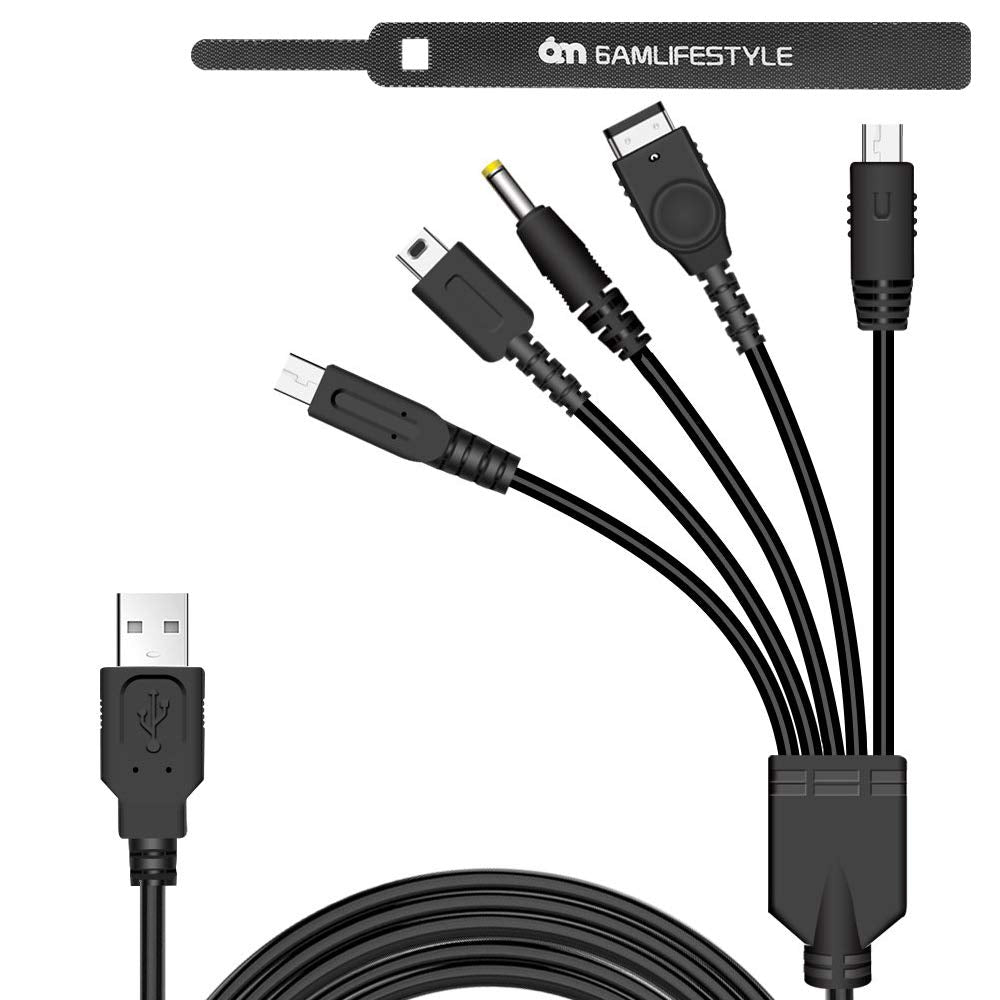 5 In 1 Usb Charger Cable For Nintendo Ds Lite/ Wii U/ New 3Ds (Xl/Ll), 3Ds (Xl/Ll), 2Ds, Dsi (Xl/Ll) ,Nds/Gameboy Advance Sp, Ps