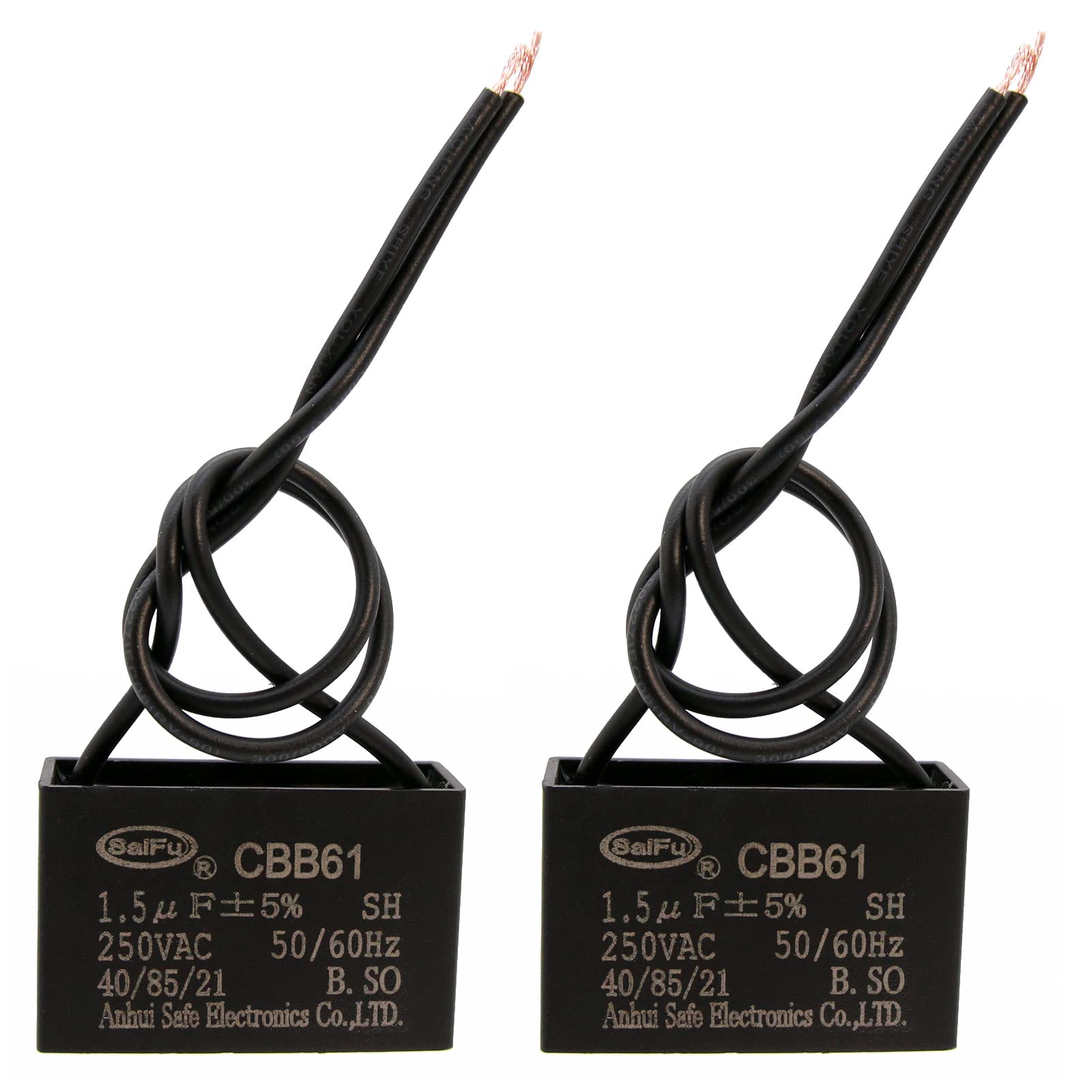Akzytue Cbb61 Capacitor 1.5Uf 250V Ac Ceiling Fan 2 Wire 50/60Hz For Electric Fan Generator Pump Motor (2 Pack )