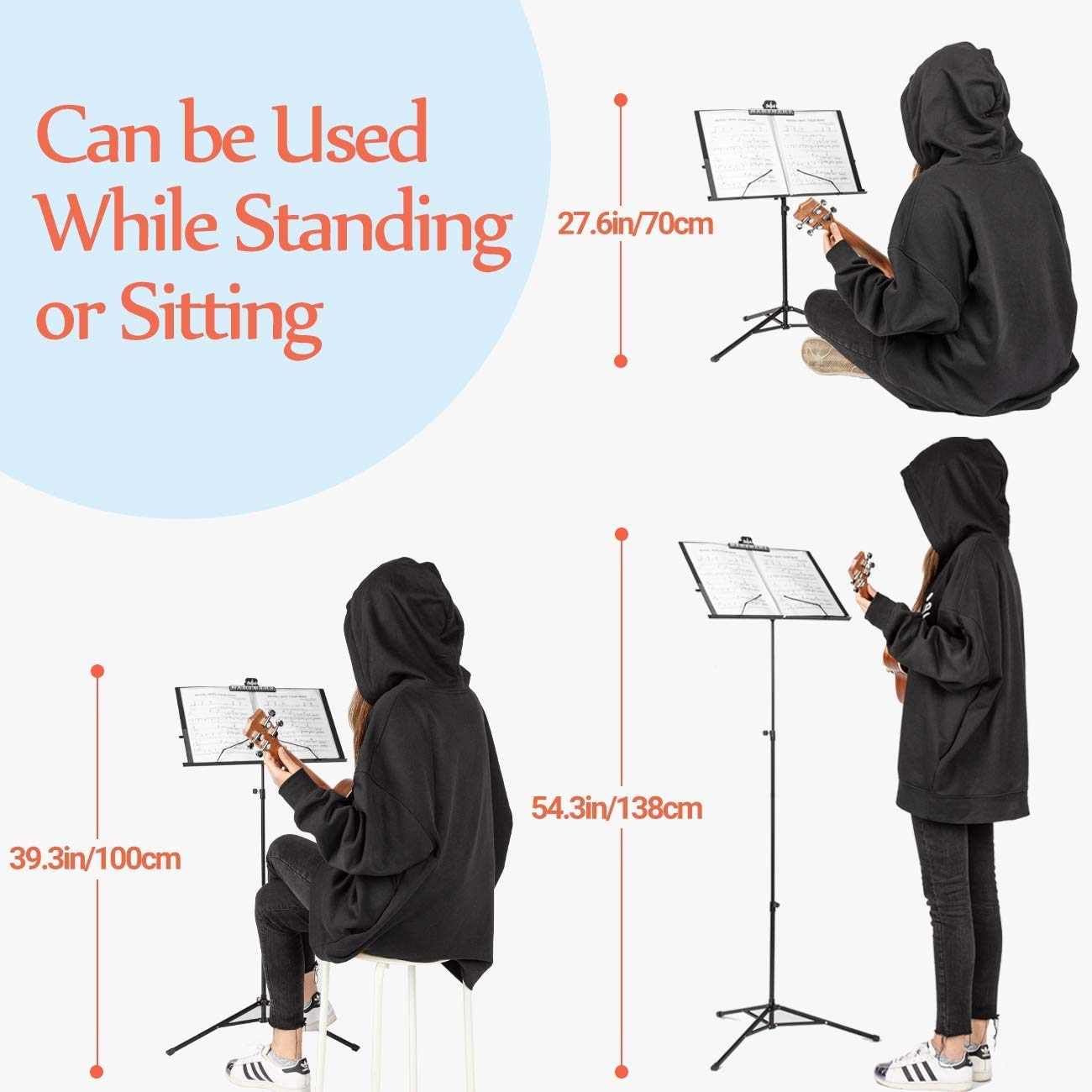 Cahaya 2 In 1 Dual Use Extra Stable Reinforced Folding Sheet Music Stand & Desktop Book Stand Lightweight Portable Adjustable Wi