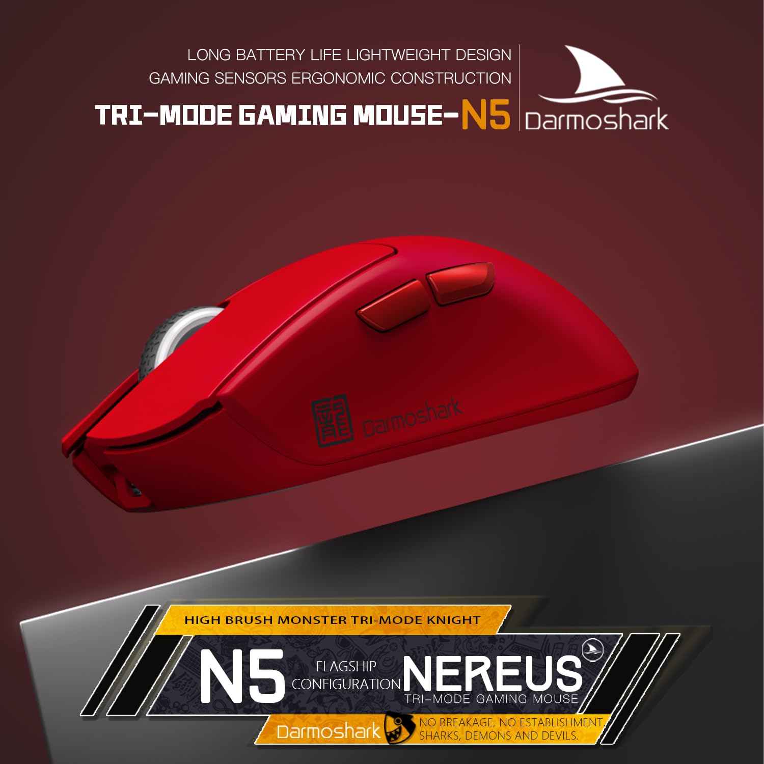 Darmoshark N5 Wireless Gaming Mouse,Tri Mode 2.4G/Usb C/Bluetooth Mouse Up To 26000Dpi,Paw3395 Optical Sensor,Pc Gaming Mice Wit