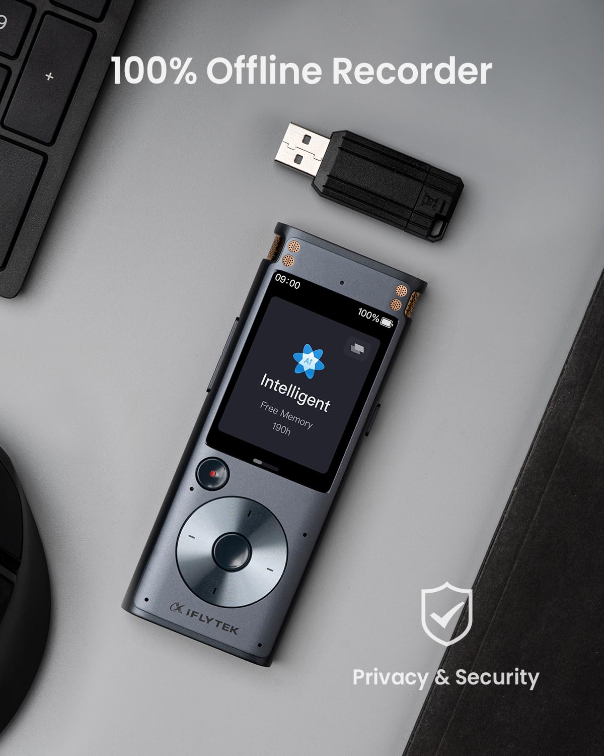 Iflytek Voice Recorder With Playback, Digital Voice Recording Device With Transcription To Text, 2 Inch Touch Screen Recorder, A