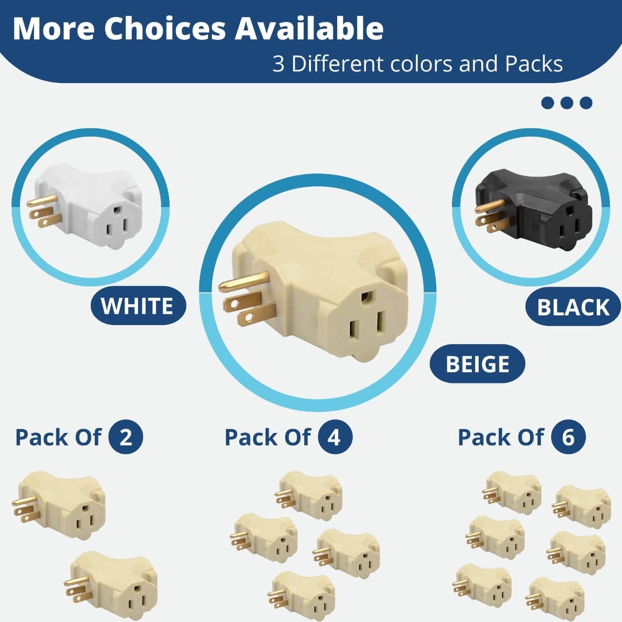Suresave Usa 3 Outlet Grounding Adapter, Heavy Duty 15 Amp Plug, Fire Retardant Pvc, T Shape Design, Ul Listed, Beige 2 Pack