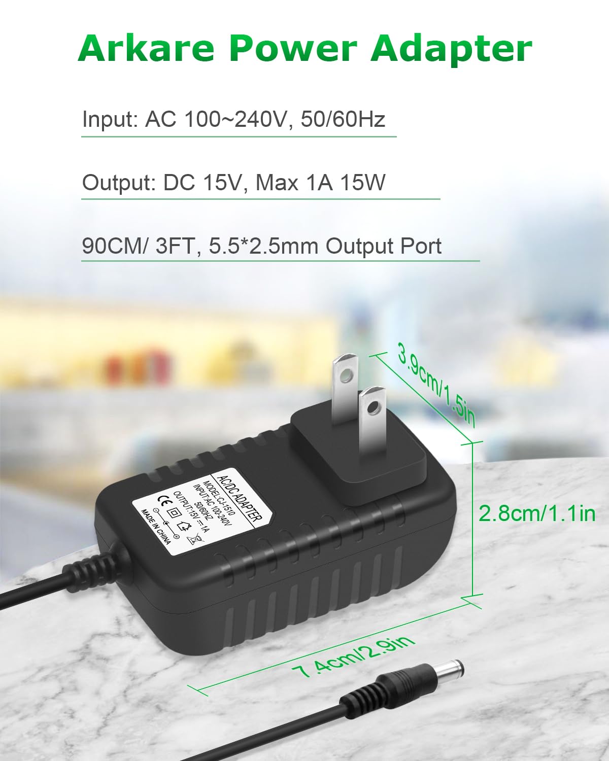 Arkare 15V 1A Dc Power Supply Adapter 15W Ac/Dc Charger Ac 100V 240V To Dc 15 Volt 1Amp 1000Ma 800Ma 500Ma 100Ma Replacement Pow