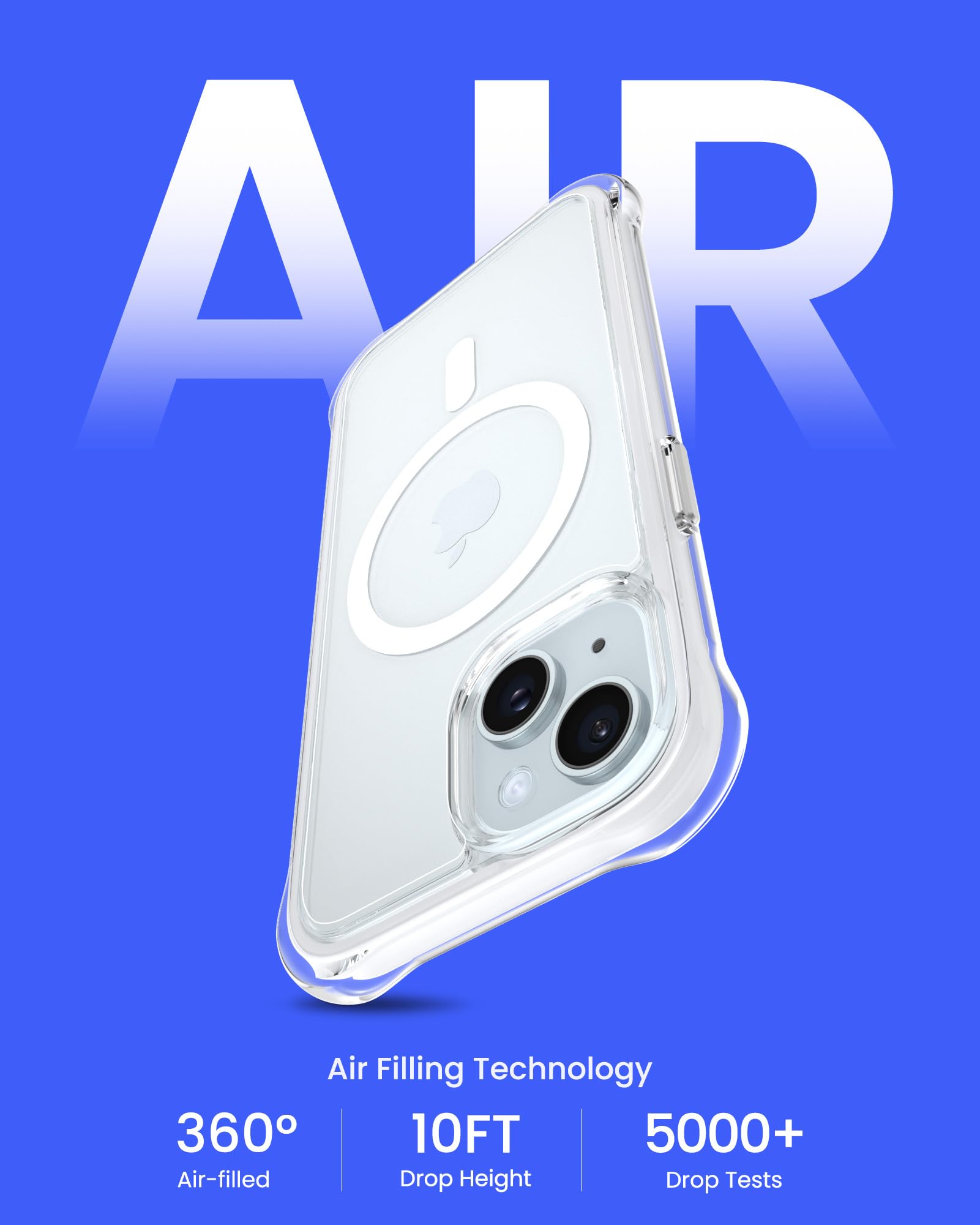 Ornarto Air Case For Iphone 15 Clear, Compatible With Magsafe, Military Grade Drop Protection Cover With Built In Air White