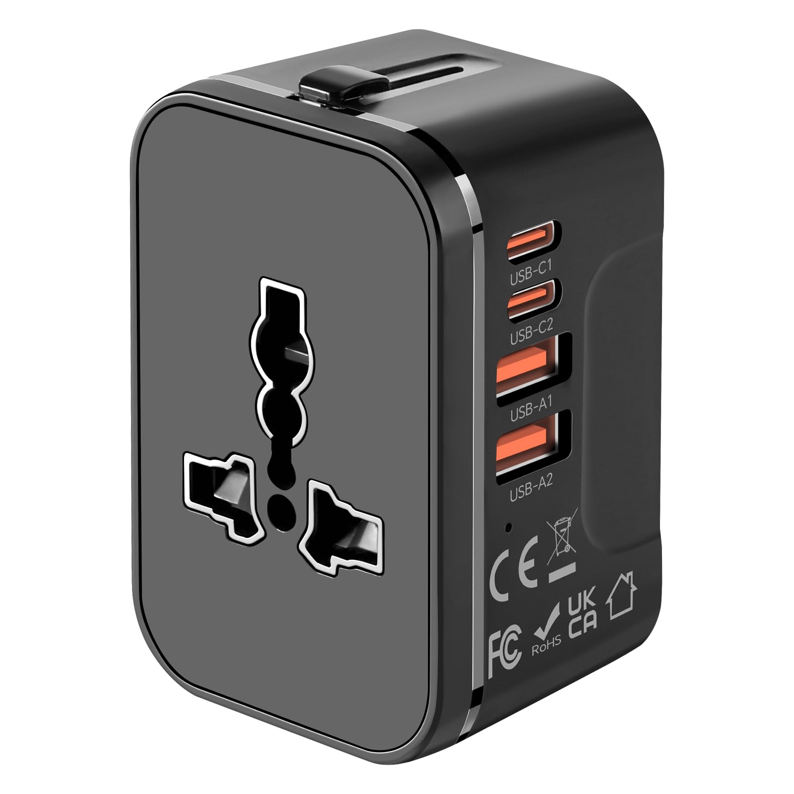 Universal Travel Adapter With 2 Pd20W Usb C & 2 Qc18W Usb A Ports, Fast Charging International Power Plug Adapter, All In One Wo