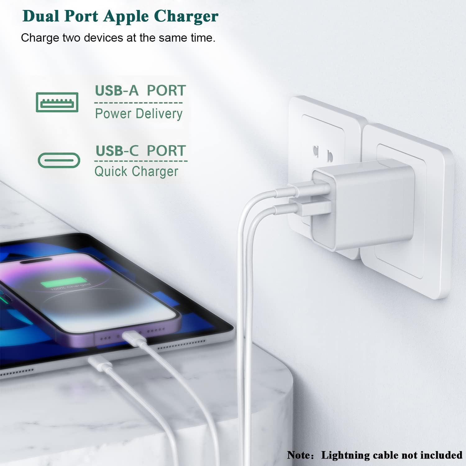 Iphone 15 Fast Charger Block,?2Pack?Usb C Charger Iphone 20W Dual Port Pd Type C + Qc3.0 Usb A Fast Charging Brick Plug Adapter