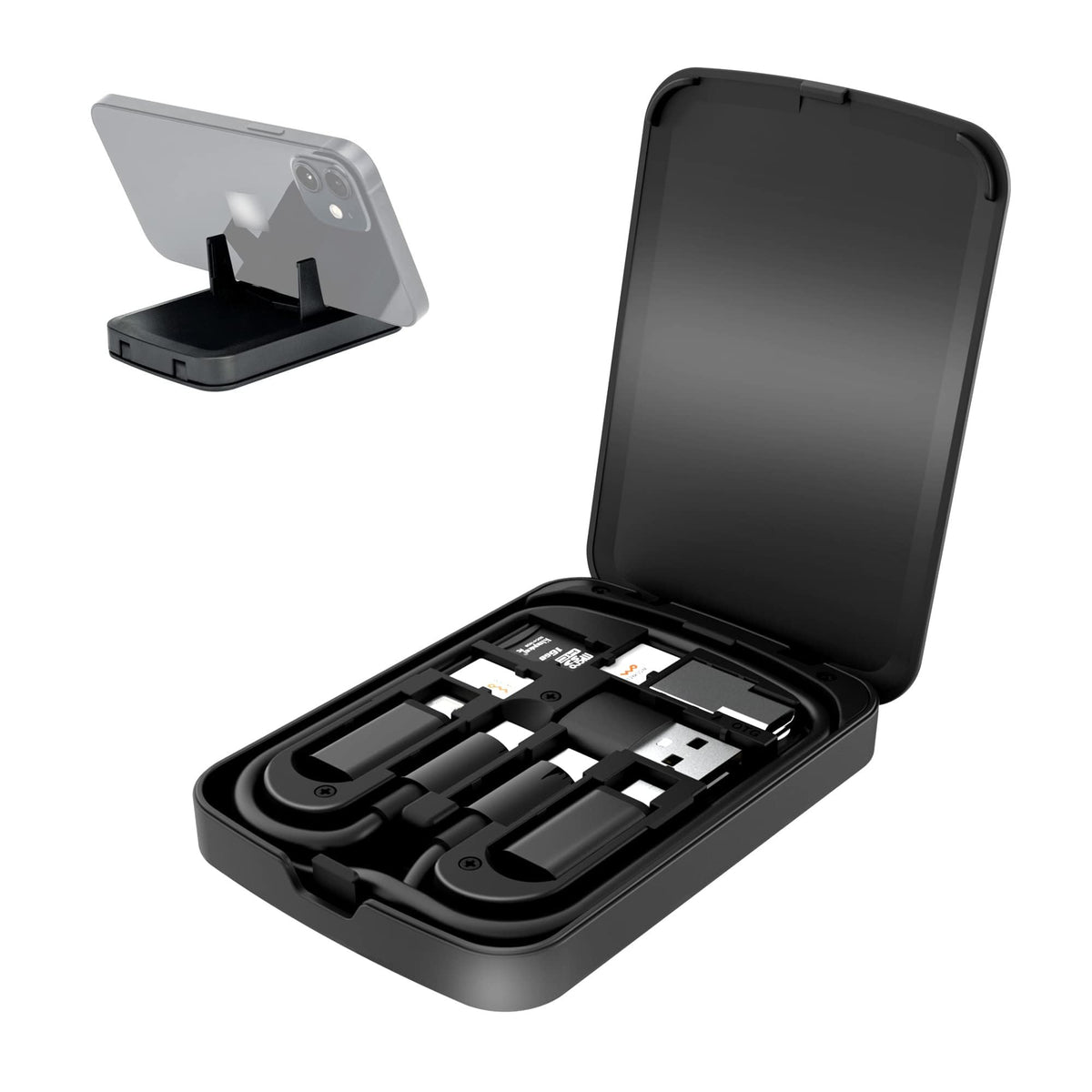 Multi Functional Compact Cable Card With 22'' Usb C Cable & Usb A/Micro Usb/Light/Otg Usb Adapter Kit Cable Convertor Storage Bo