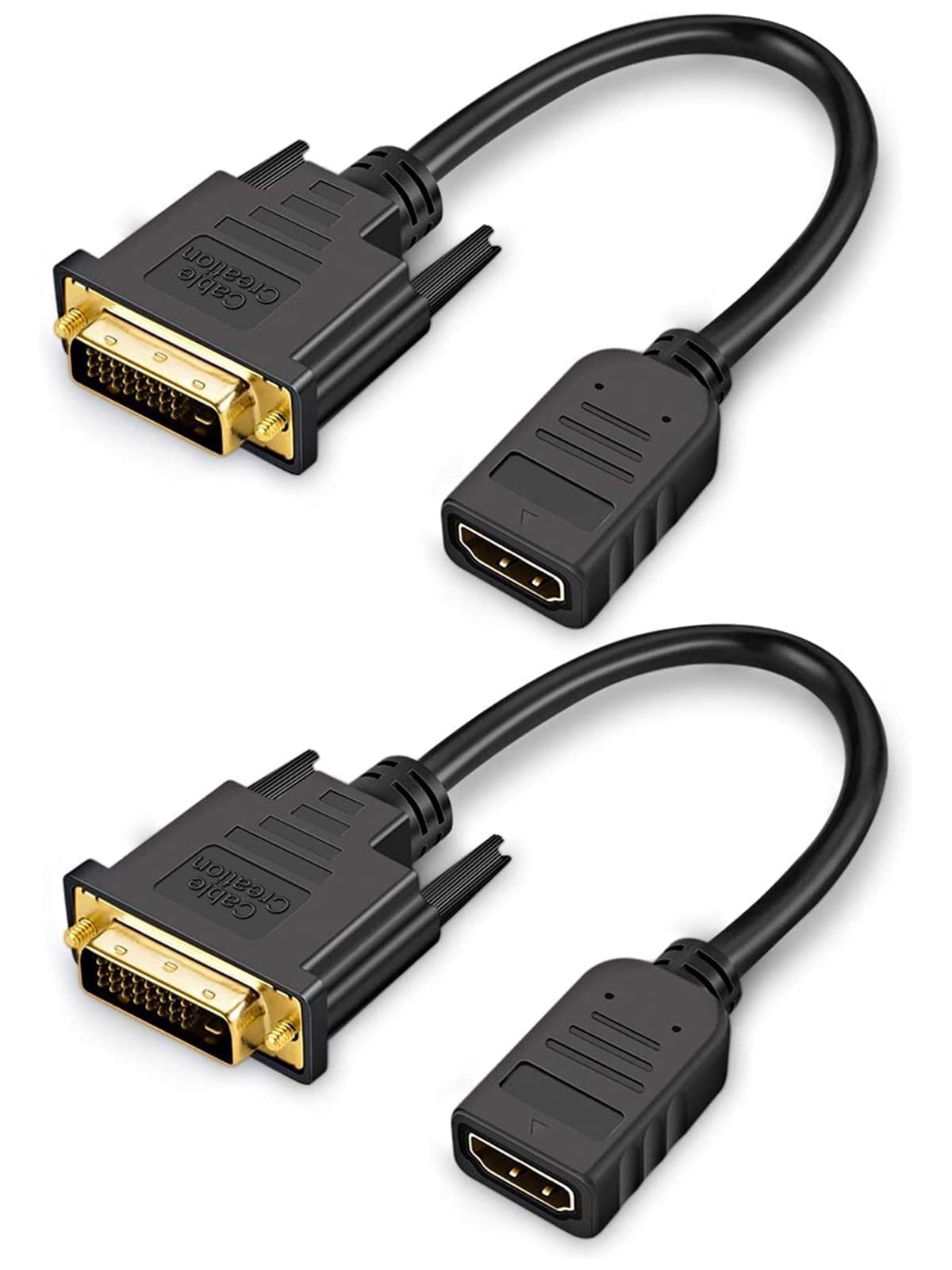 Cablecreation Dvi To Hdmi Cable 0.5Ft Short 2Pak, Bi Directional Hdmi Female To Dvi D(24+1) Male Adapter, 1080P Dvi D To Hdmi Co