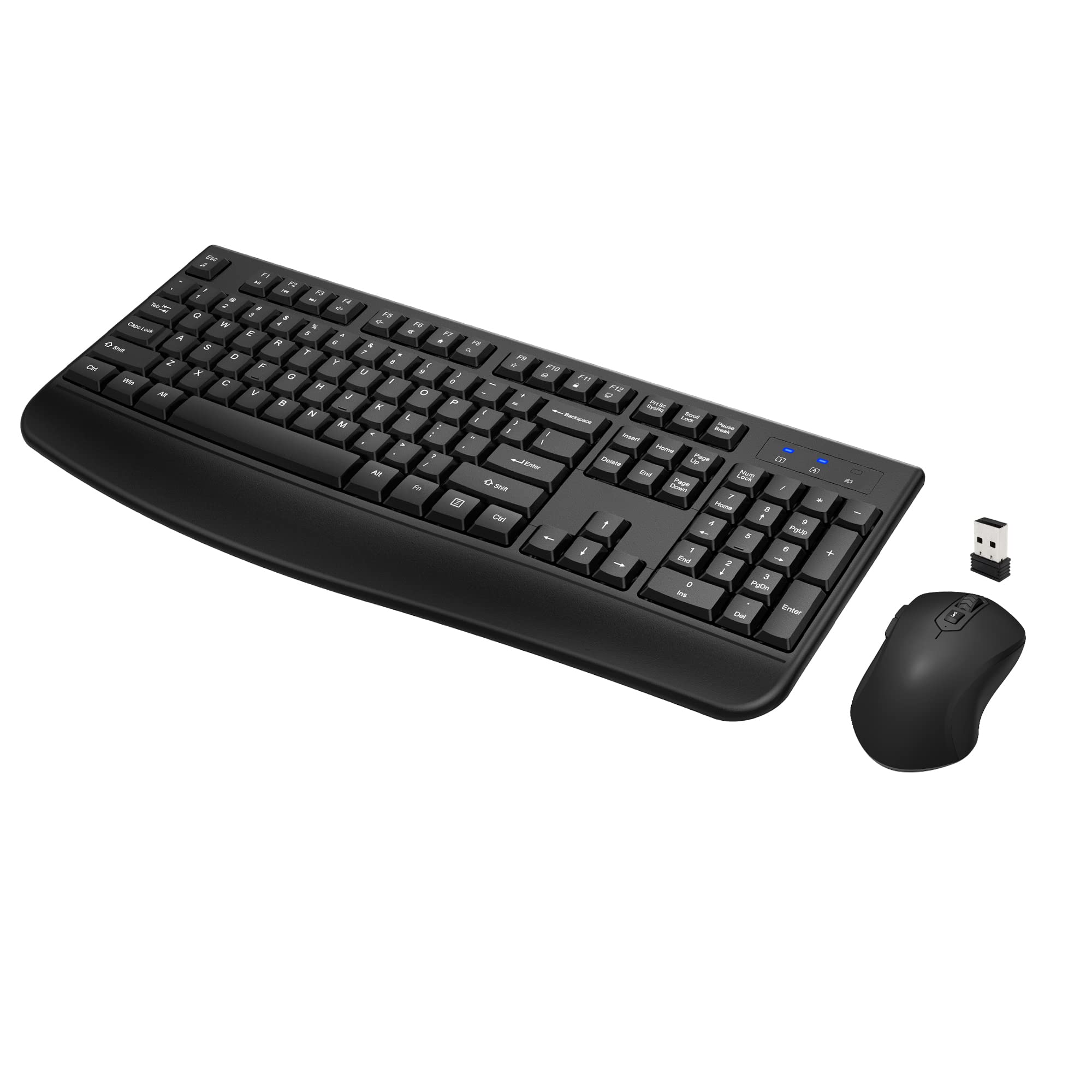 Wireless Keyboard And Mouse Combo, Full Sized 2.4Ghz Wireless Keyboard With Comfortable Palm Rest And Optical Wireless Mouse For