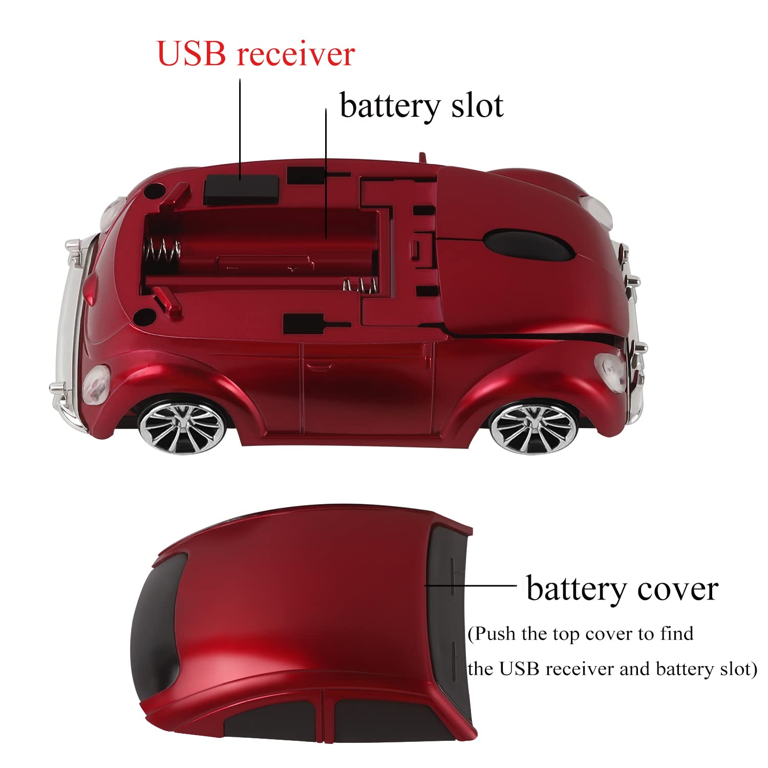 Usbkingdom Wireless Car Shape Mouse, 2.4Ghz Cool 3D Sport Ergonomic Optical Cordless Mouse With Usb Receiver For Pc Laptop Compu