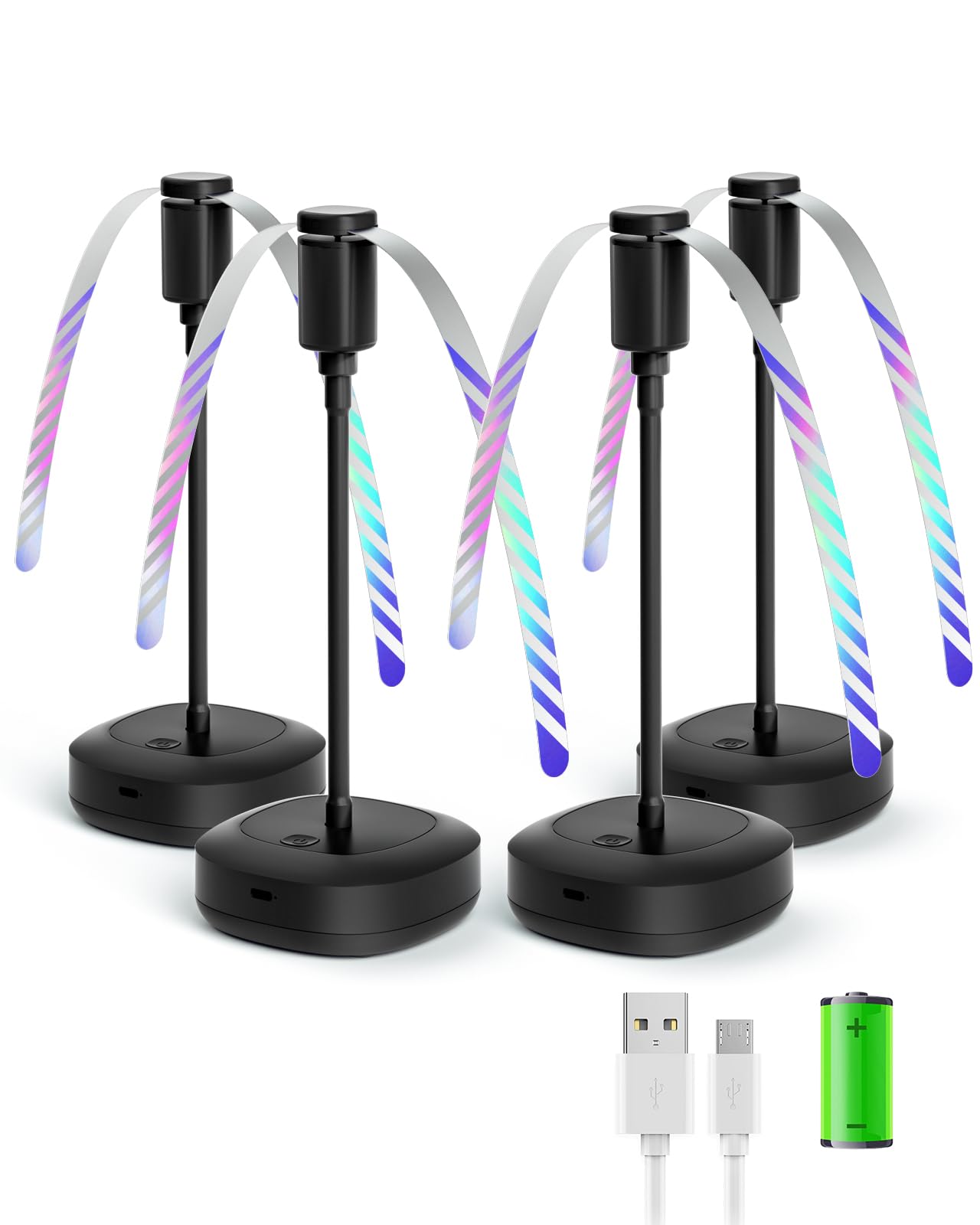 Edvision 4 Pack Food Fan For Table, 2000Mah Usb Powered Rechargeable Food Fan, Portable Fan With Flexible Goose Neck And Soft Bl