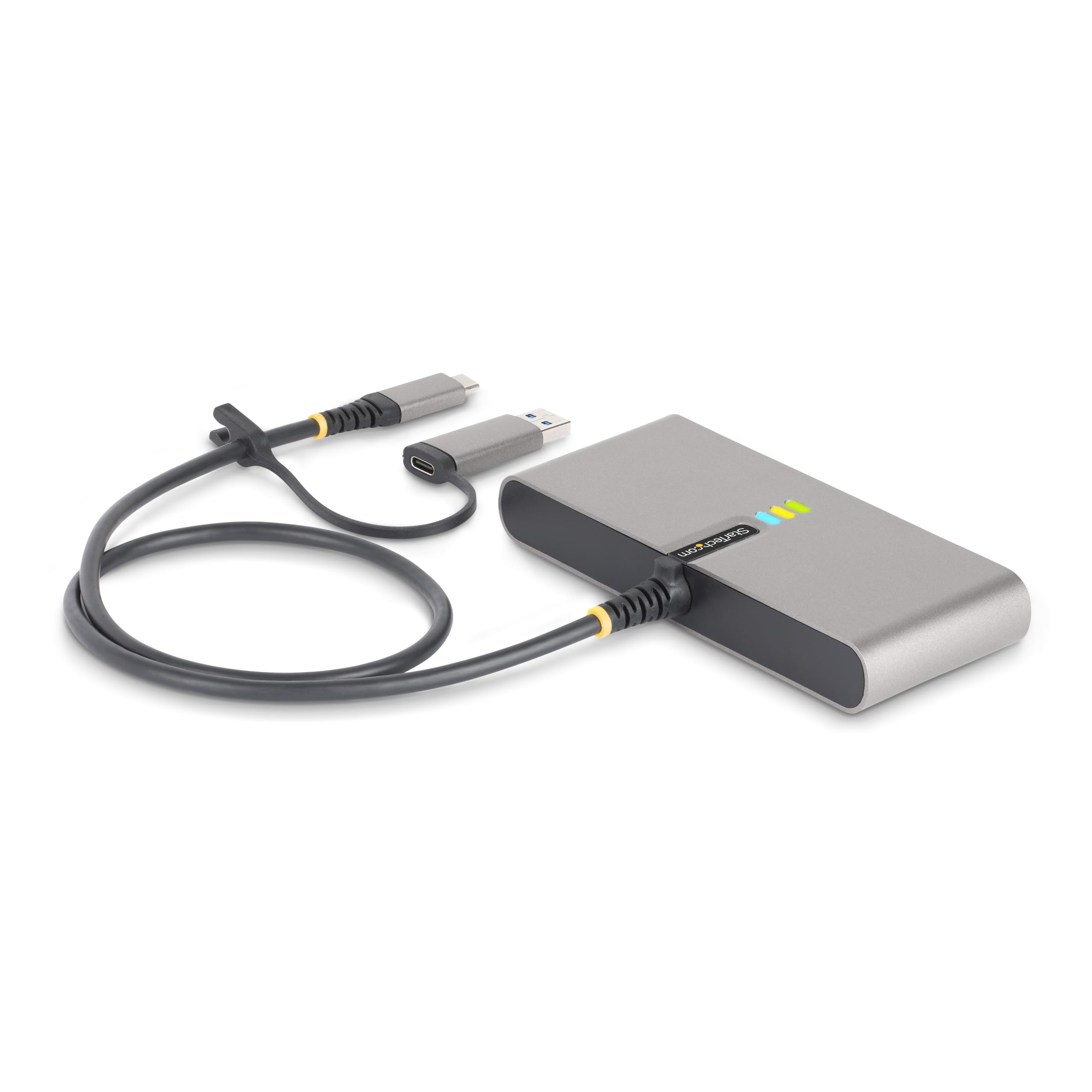 StarTech.com 2 Port USB C Hub with Gb Ethernet and RS232 FTDI Serial, Attached USB C to USB A Dongle, 100W PD Pass Through, 2X USB A 5Gbps