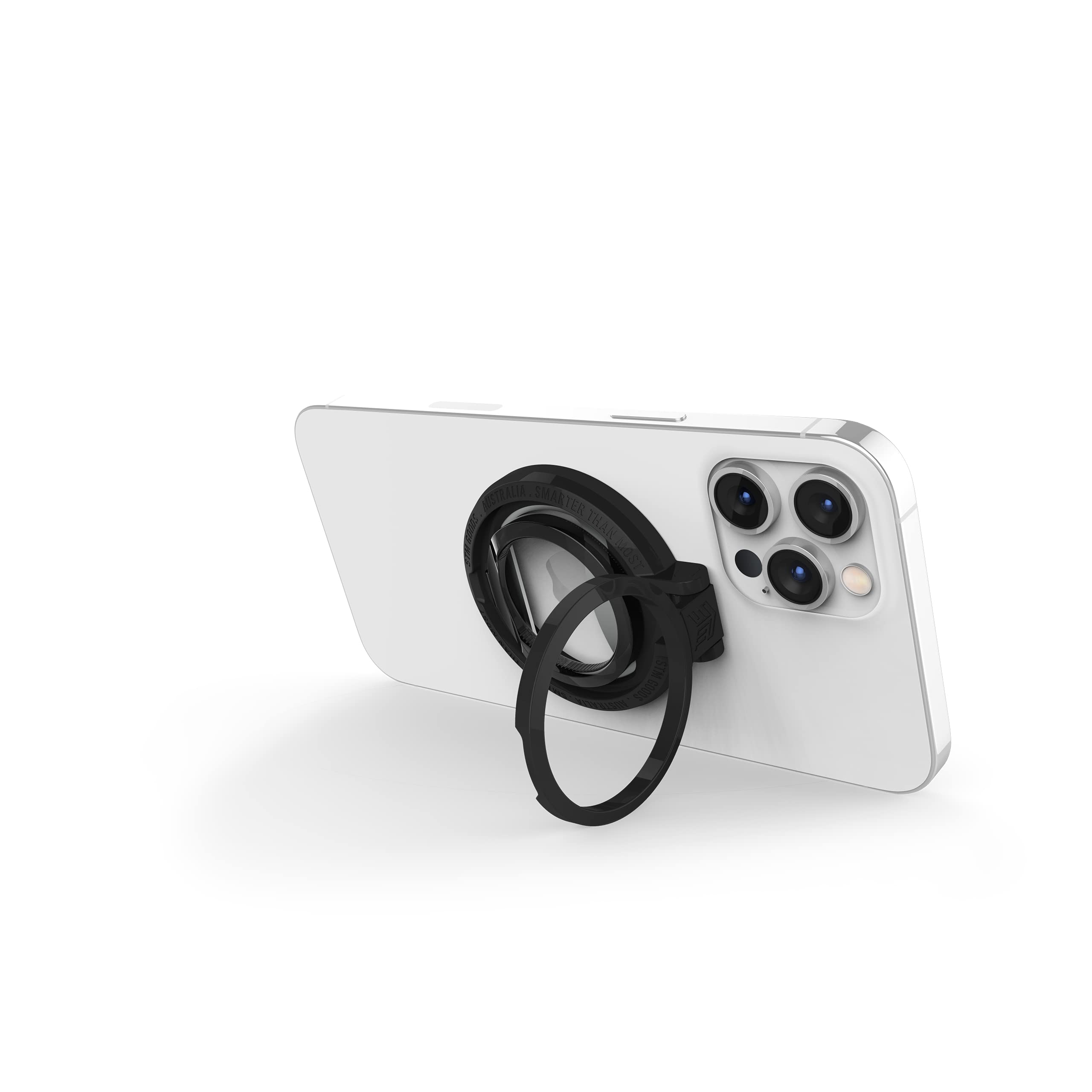 Stm Magloop - Designed For Magsafe Iphone - Magnetic 3-In-1 Accessory - Finger Loop Grip, Kickstand And Bottle Opener - Black (S