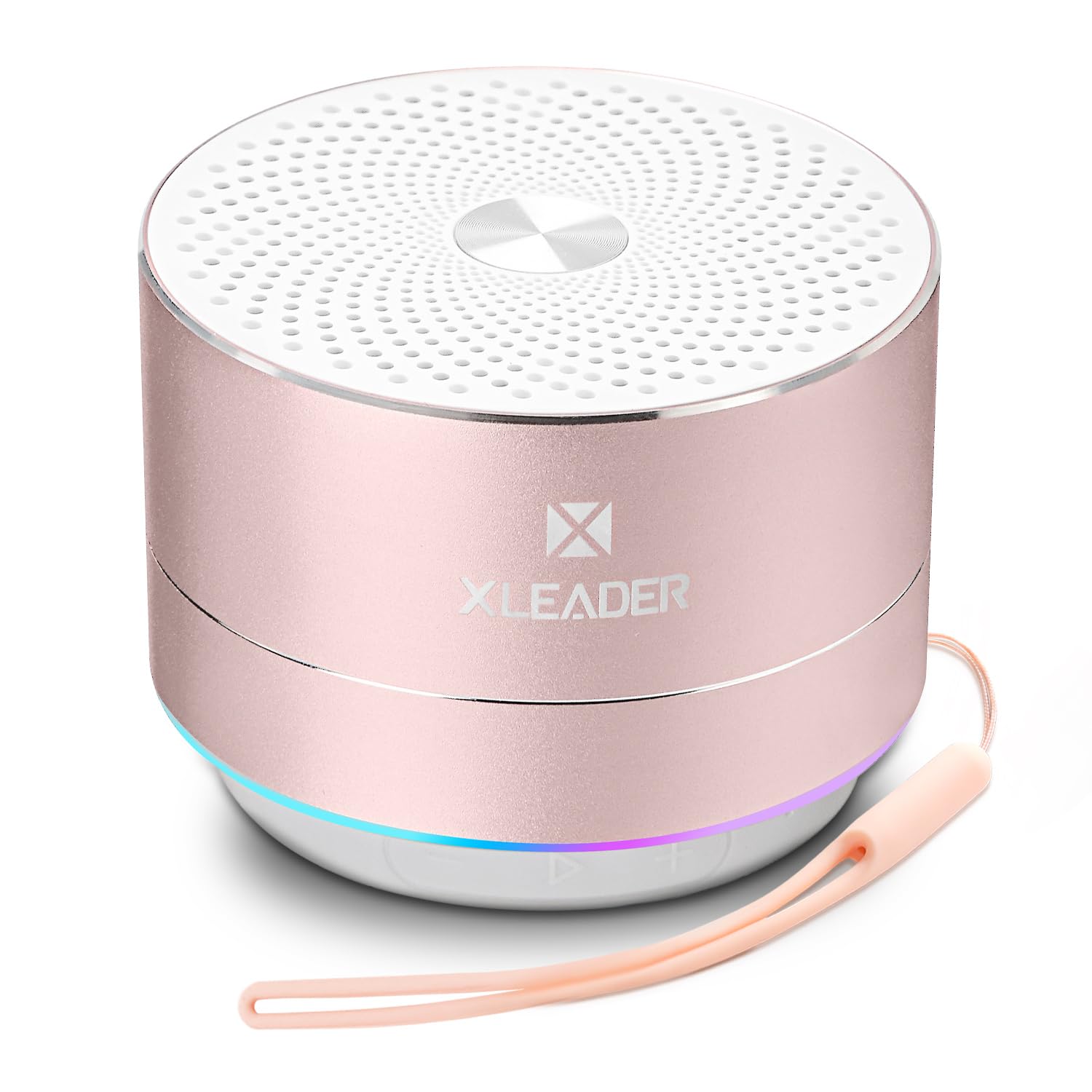 XLEADER A6 Mini Bluetooth Speaker, IPX7 Waterproof Shower Speaker with Lanyard, Small Speaker with Lights and Mic, Cute Pink Blu