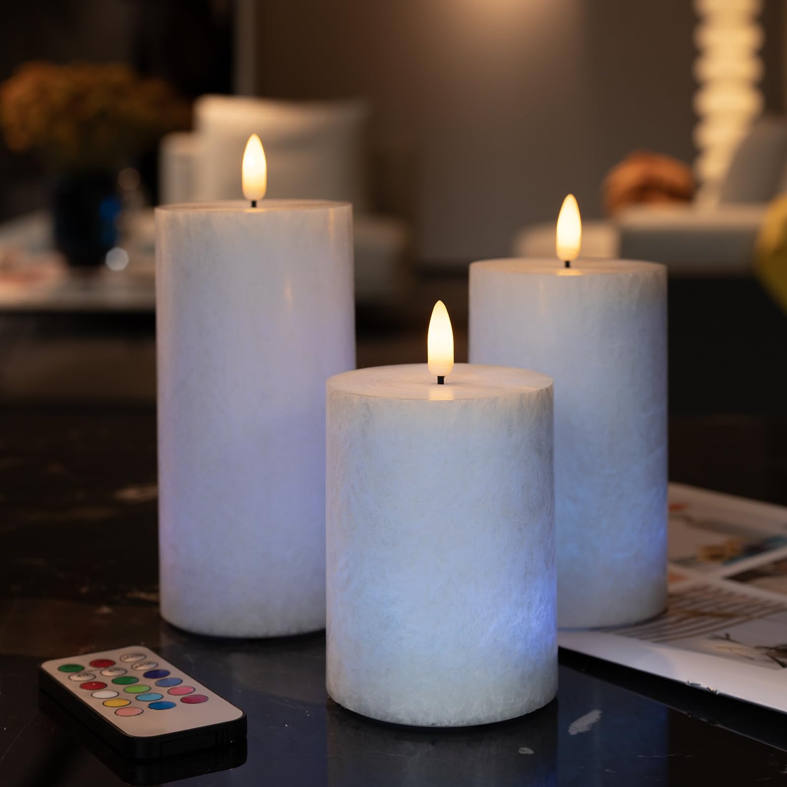 Angelloong Color Changing Flameless Candles With Remote, Battery Operated Candles Led Candle With Timer, Real Wax Pillar Flicker