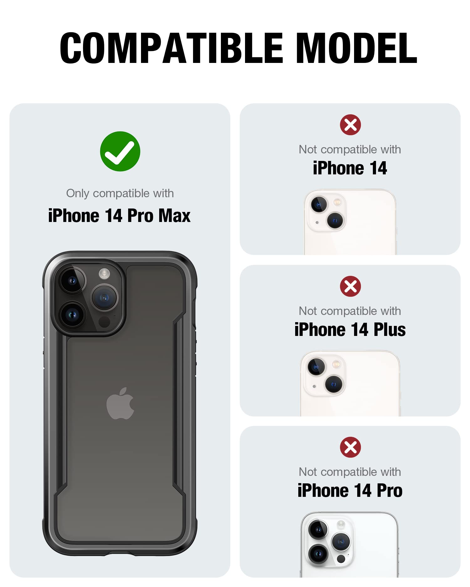 Raptic Shield For Iphone 14 Pro Max Case, Shockproof Protective Clear Case, Military Grade 10Ft Drop Tested, Durable Aluminum Fr