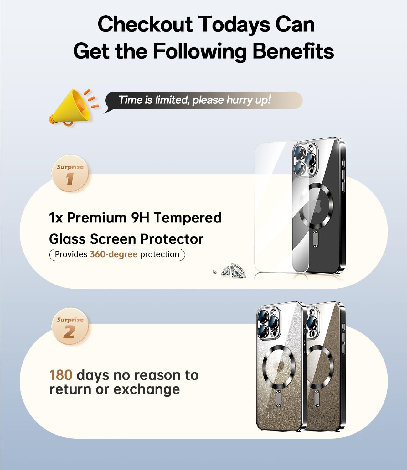 Waldeng For Iphone 16 Pro Max Case With 1X Screen Protector, [Seamless Work With Magsafe] [Interchangeable Glitter Card], With I