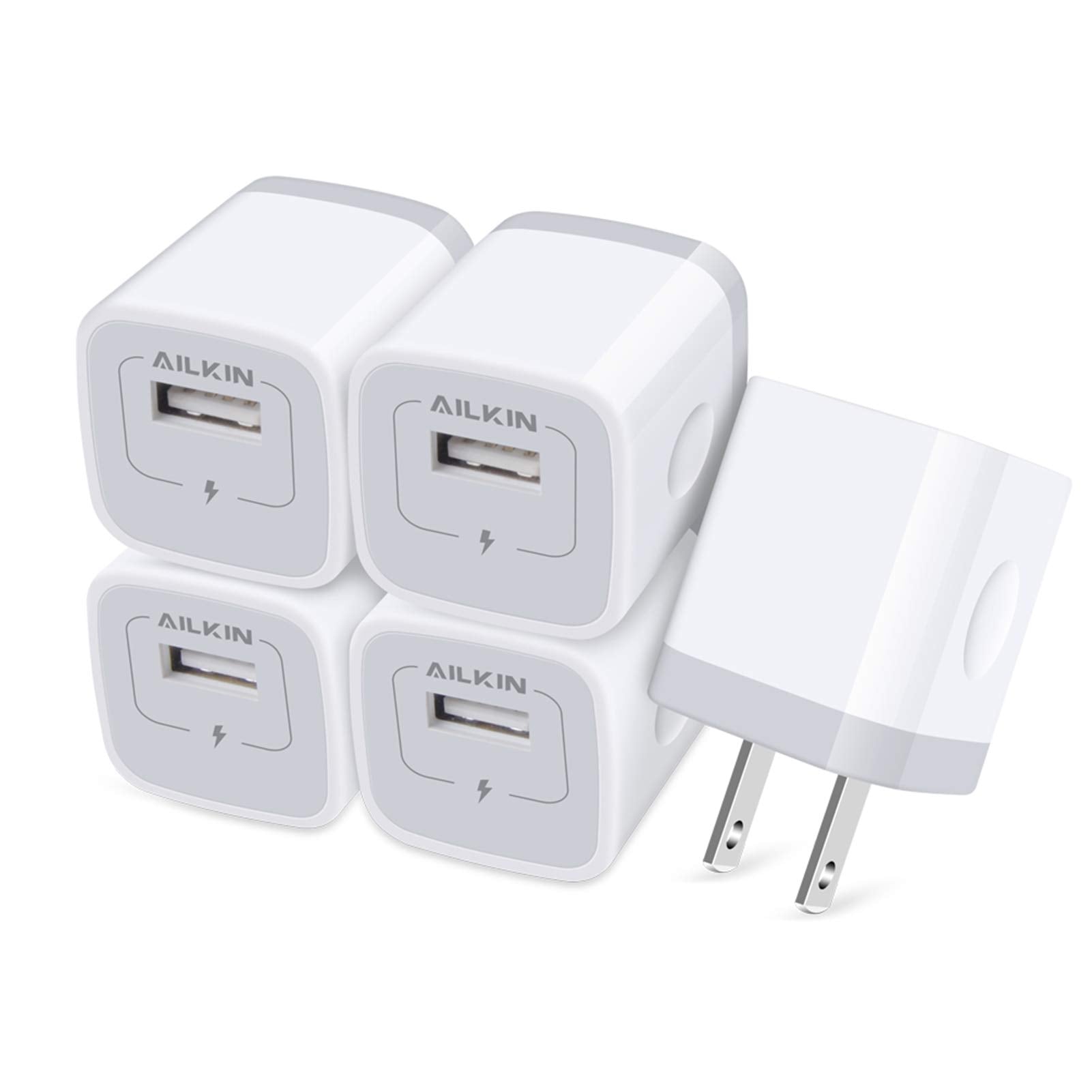 Ailkin Usb Charger Wall Plug, [5Pack 1Port] Fast Charging Outlet Ac Power Adapter Block Cube For Iphone, Ipad, Samsung, Camera,