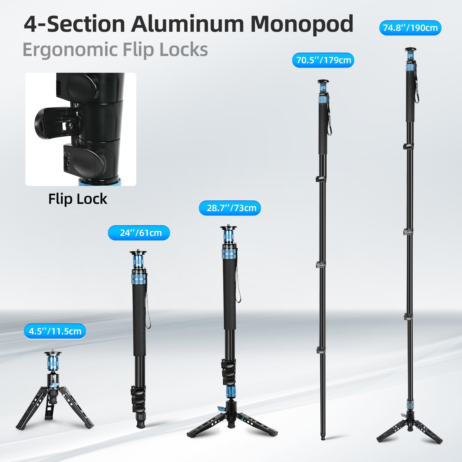 Sirui Am 404Fl Camera Monopod With Feet, 74.8 Inch Aluminum Video Monopod With Removable Base, Slim And Lightweight, Max Load 26.4Lbs, 360�Panorama Panning, 4 Section For Canon Nikon Sony