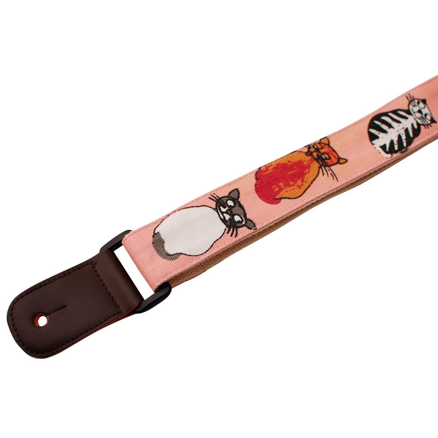 Music First Original Design ''Miss Cat'' Soft Canvas & Genuine Leather Ukulele Strap Ukulele Shoulder Strap
