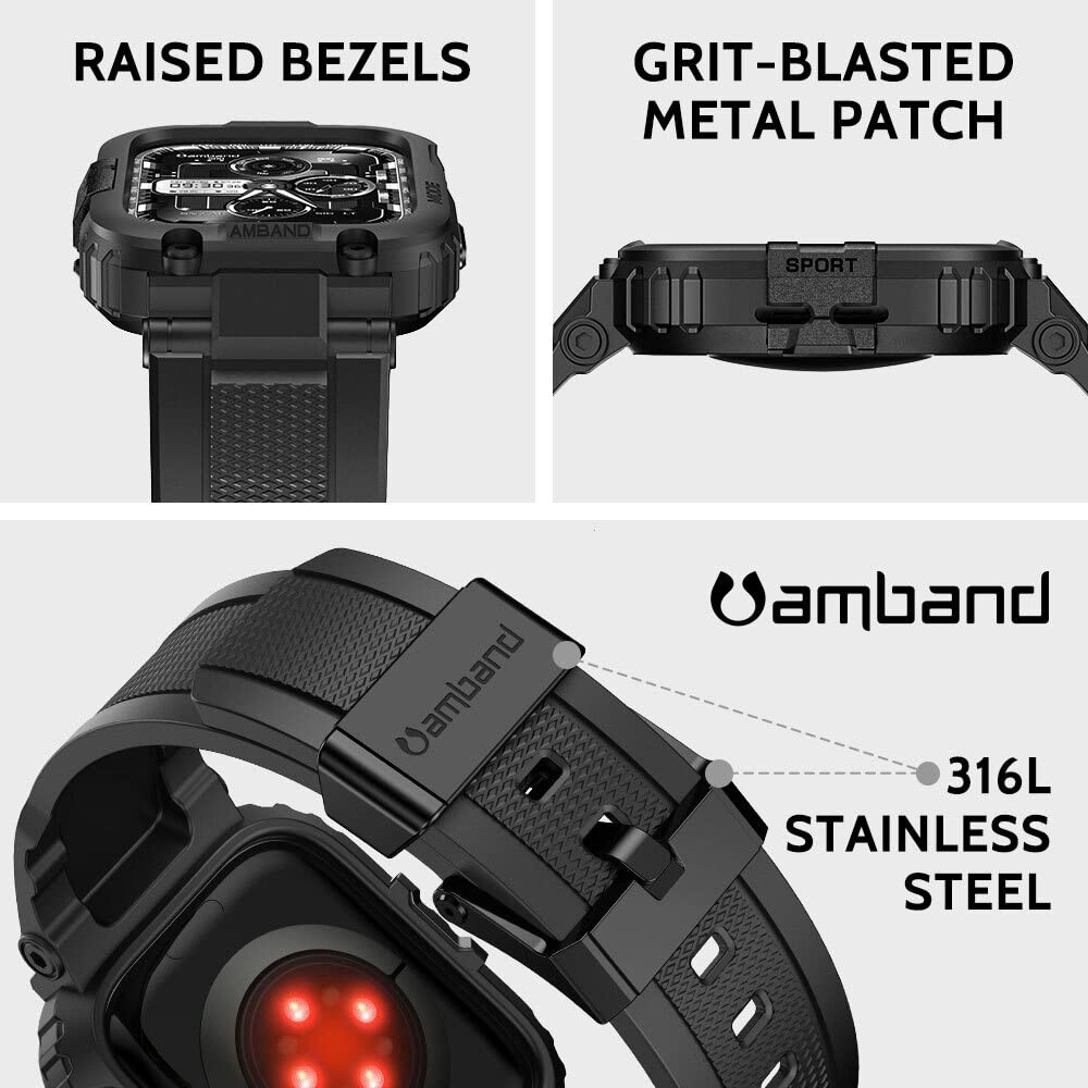Amband Bands Compatible With Apple Watch 9/8/7 45Mm, M1 Sport Series Rugged Case Protective Cover For Iwatch 6/Se/5/4/3 42/44/45