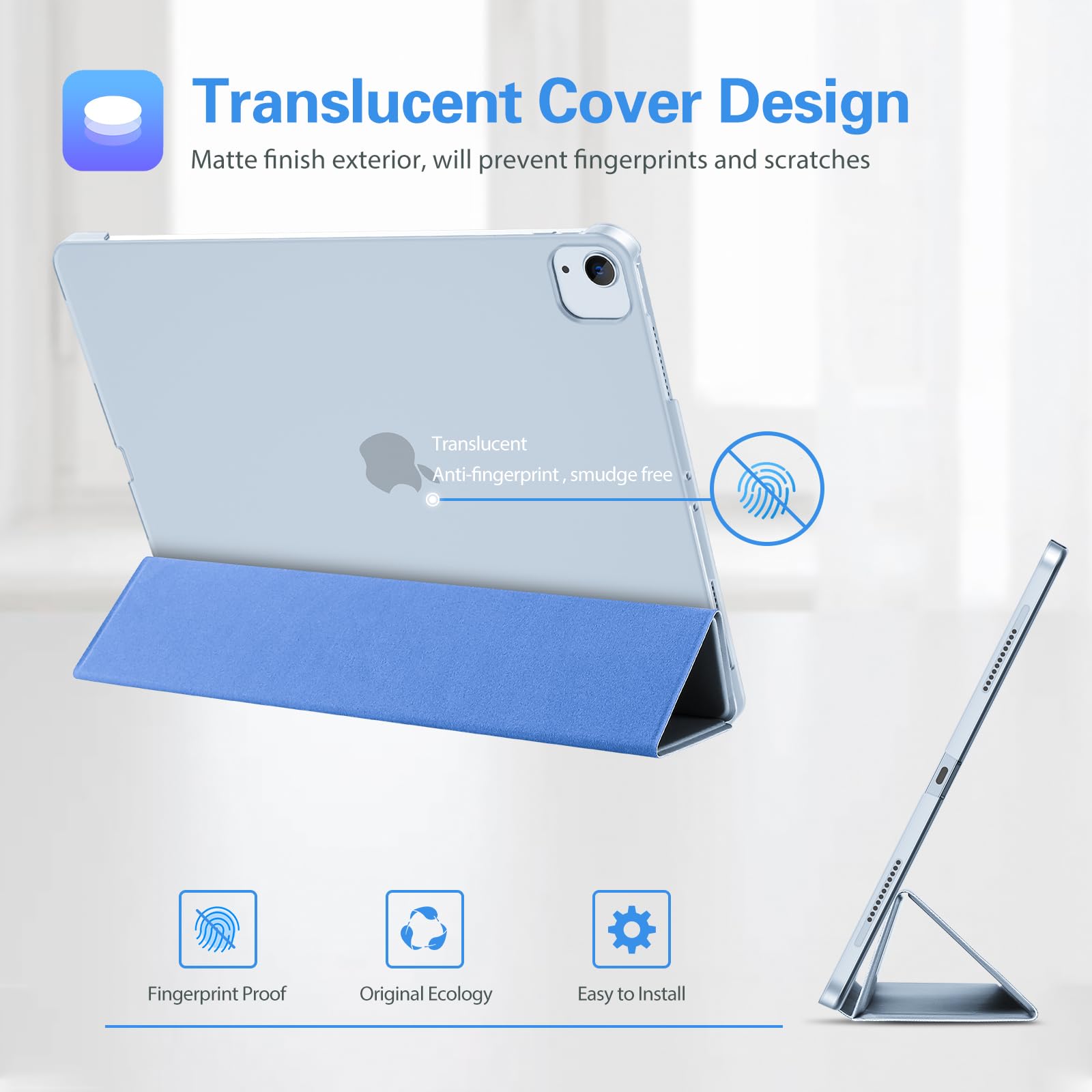 Procase Smart Case For Ipad Air 13 Inch Case 2024 M2, Slim Stand Translucent Hard Back Shell Smart Folio Cover Support Auto Wake