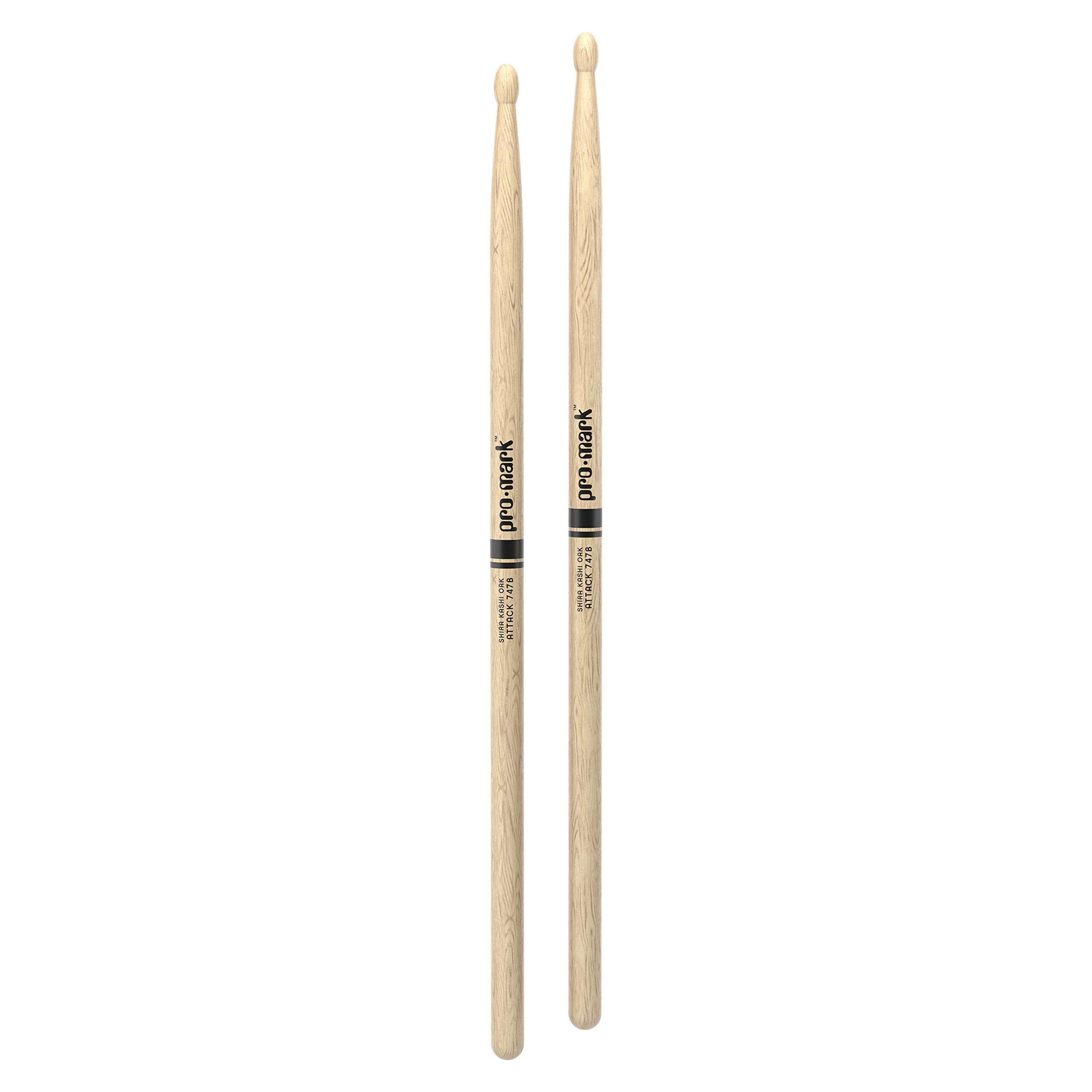 Promark Classic Attack 747B Shira Kashi Oak Drumsticks, Oval Wood Tip, One Pair