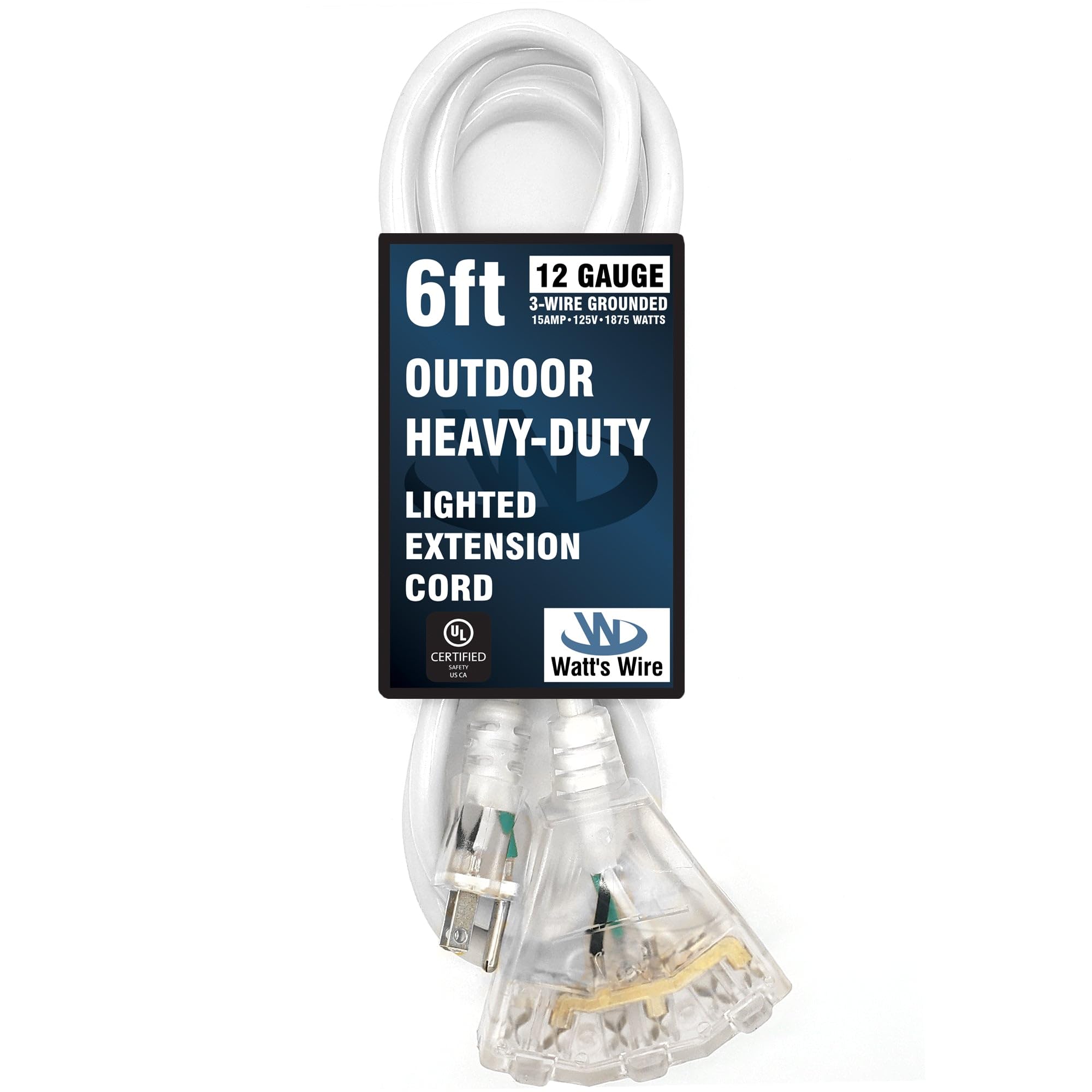 6 Ft   12 Gauge Heavy Duty Extension Cord   3 Outlet Lighted Sjtw   Indoor/Outdoor Extension Cord By Watt'S Wire   6' 12 Gauge G