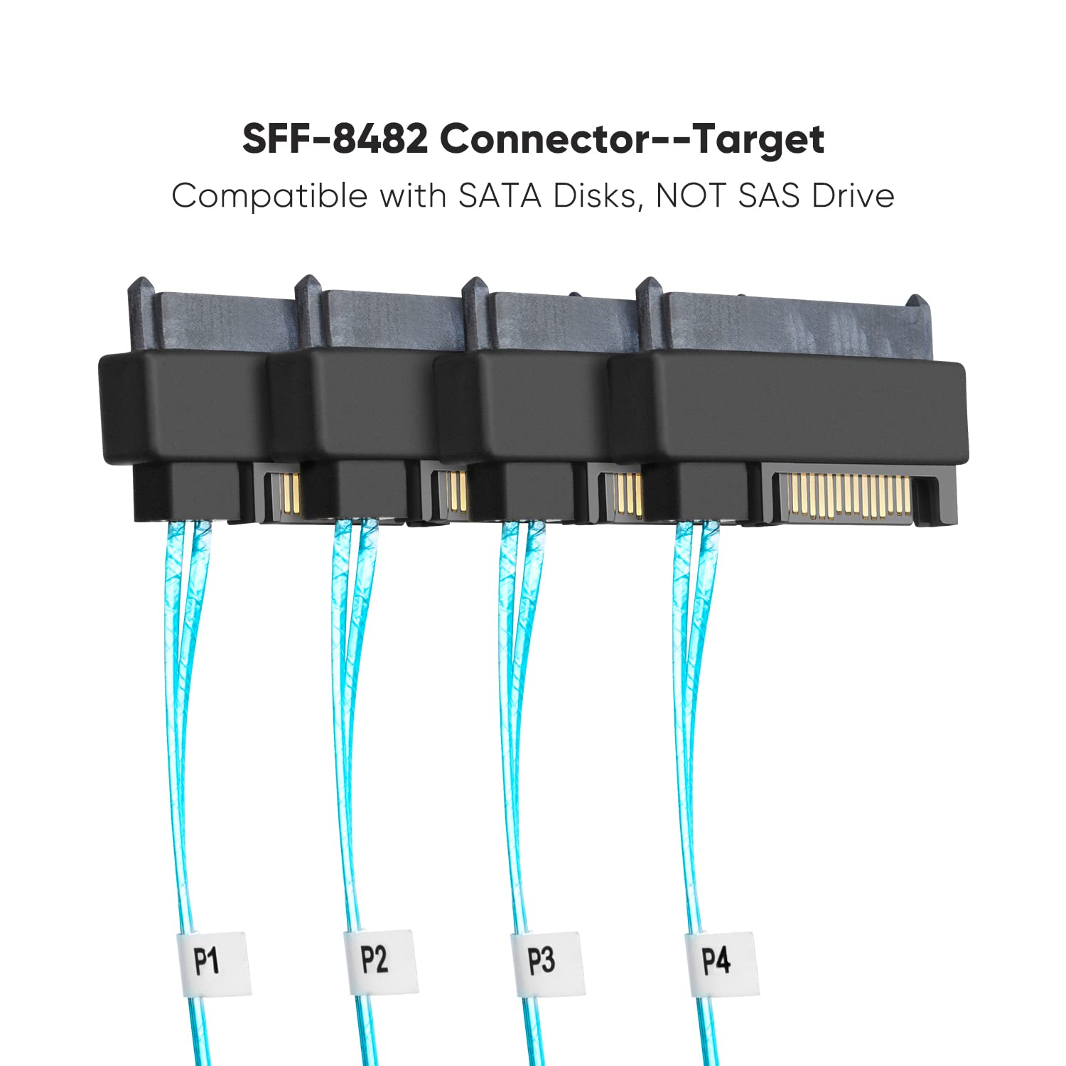Cablecreation Mini Sas Cable With Sata Power, Internal Mini Sas 36 Pin To 4 X 29 Pin Cord With Sata Power, Sff 8087 To Sff 8482