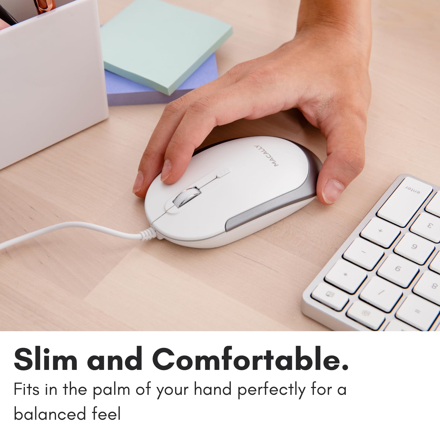 Macally Silent Wired Mouse - Slim & Compact Usb Mouse For Apple Mac Or Windows Pc Laptop/Desktop - Designed With Optical Sensor