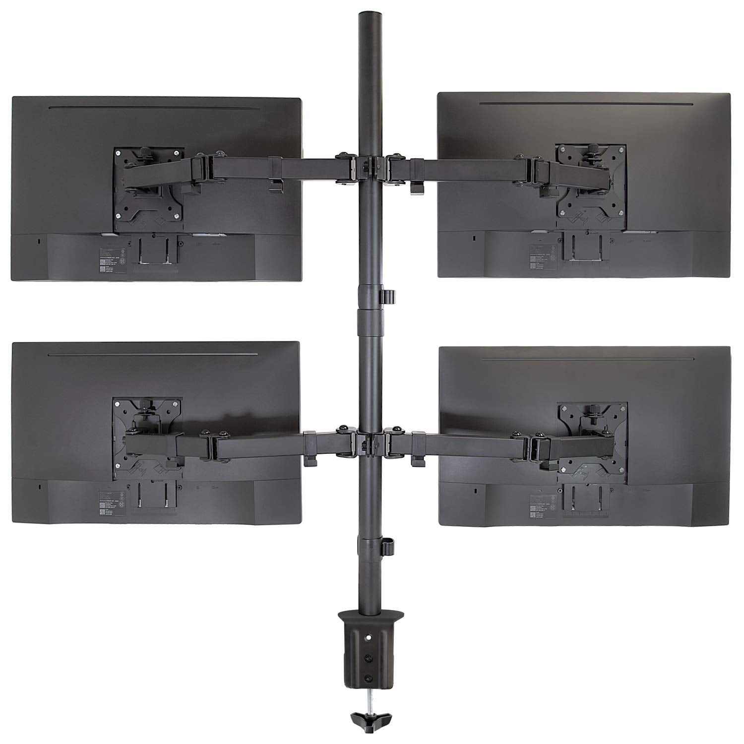 Mount It! 4 Monitor Stand | Quad Monitor Desk Mount | Fits Four Computer Screens 19 21 24 27 29 30 32 Inches | Heavy Duty Height Adjustable Arms | VESA 75 100 Compatible | C Clamp and Grommet Bases
