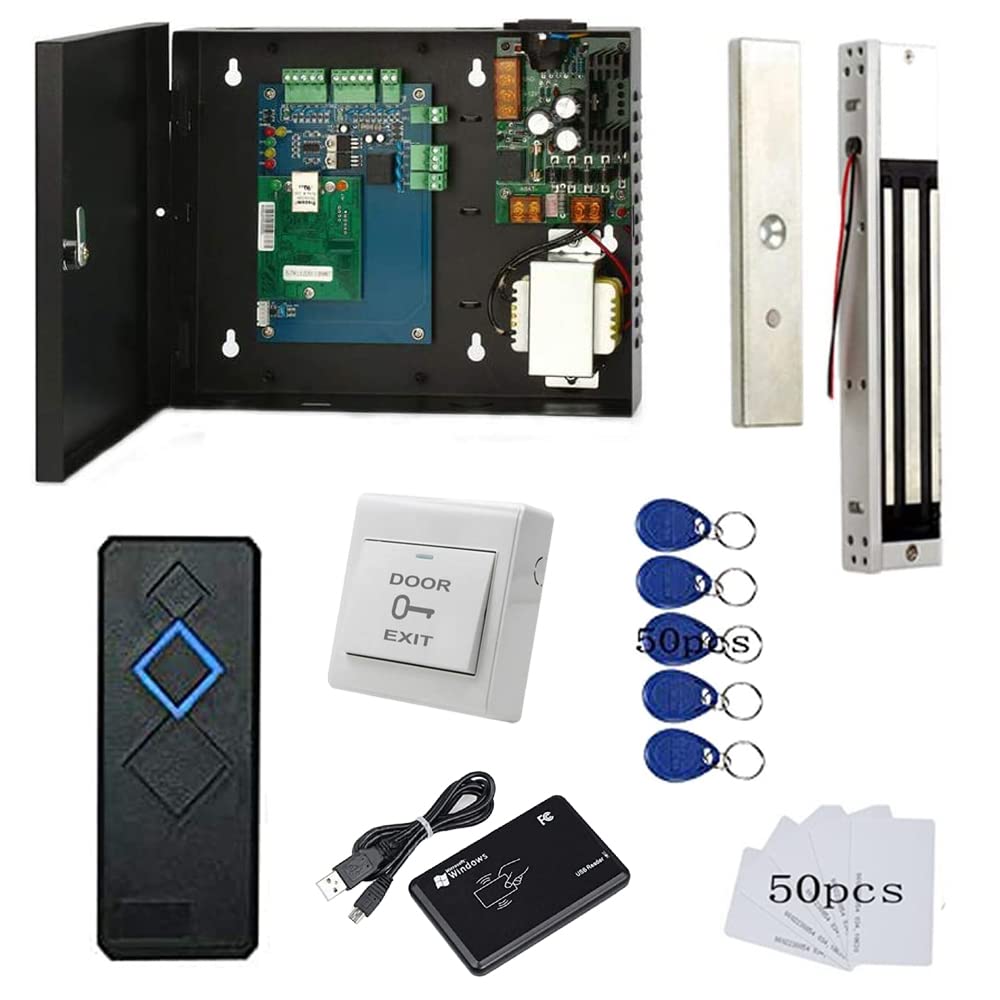 Mengqi Control Door Access Control System With 600Lbs Magnetic Lock Entry Control Panel 110V Power Supply Box Rfid Reader Exit Button Enroll Rfid Usb Reader Card Key Fob Phone App Remotely Open Lock