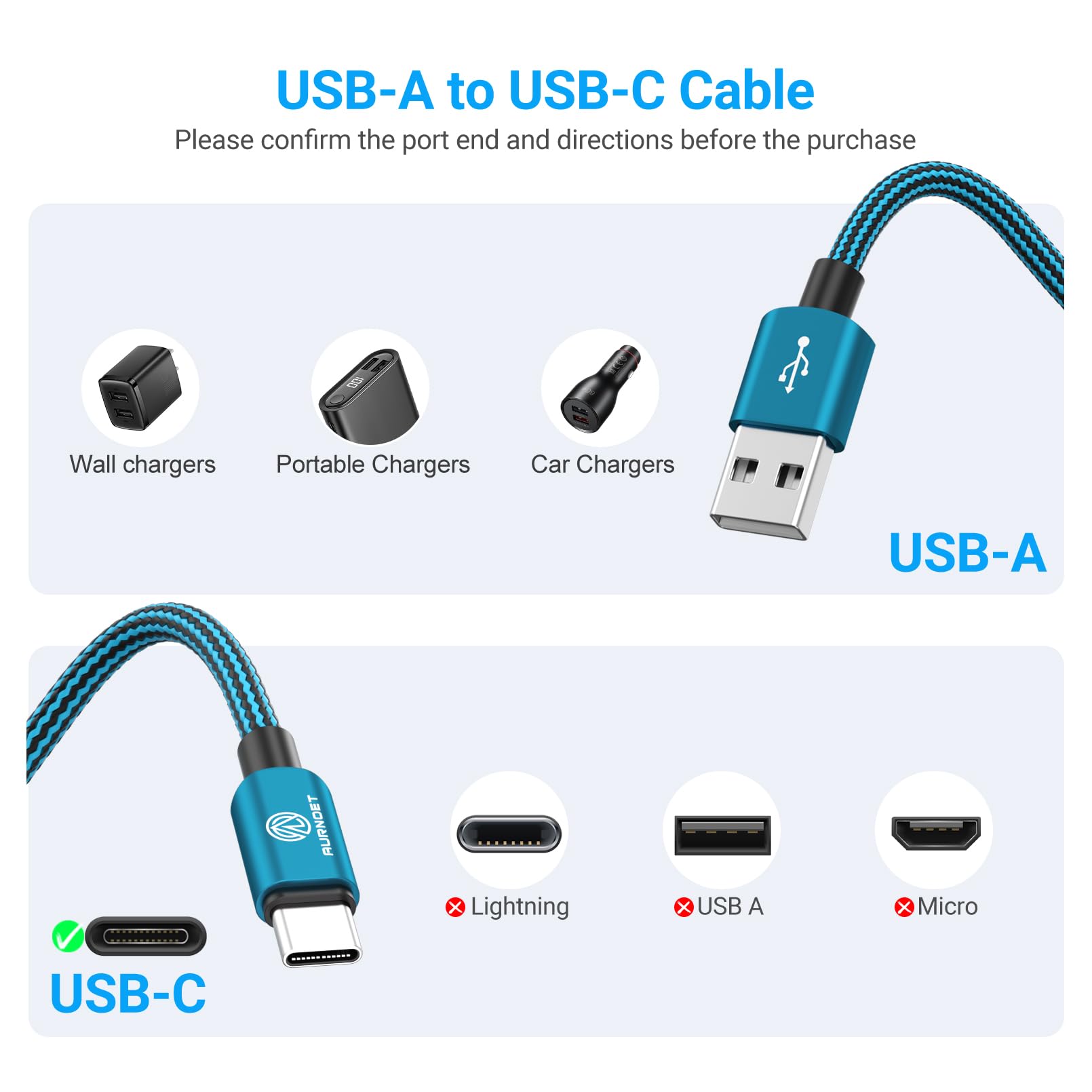 Aurnoet Type C Charger 10Ft 4 Pack Type C Charger Fast Charging Nylon Braided Usb C Cable For Samsung Galaxy S21 S20 S10 Plus No