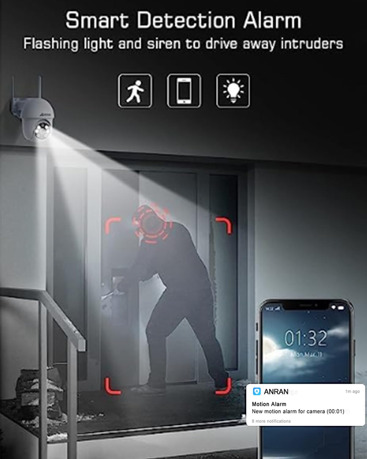 Anran 5Mp Ptz Security Camera Outdoor With 24/7 Automatic Tracking, 2.4G Wifi Wired Security Camera Outdoor With 360View, Color