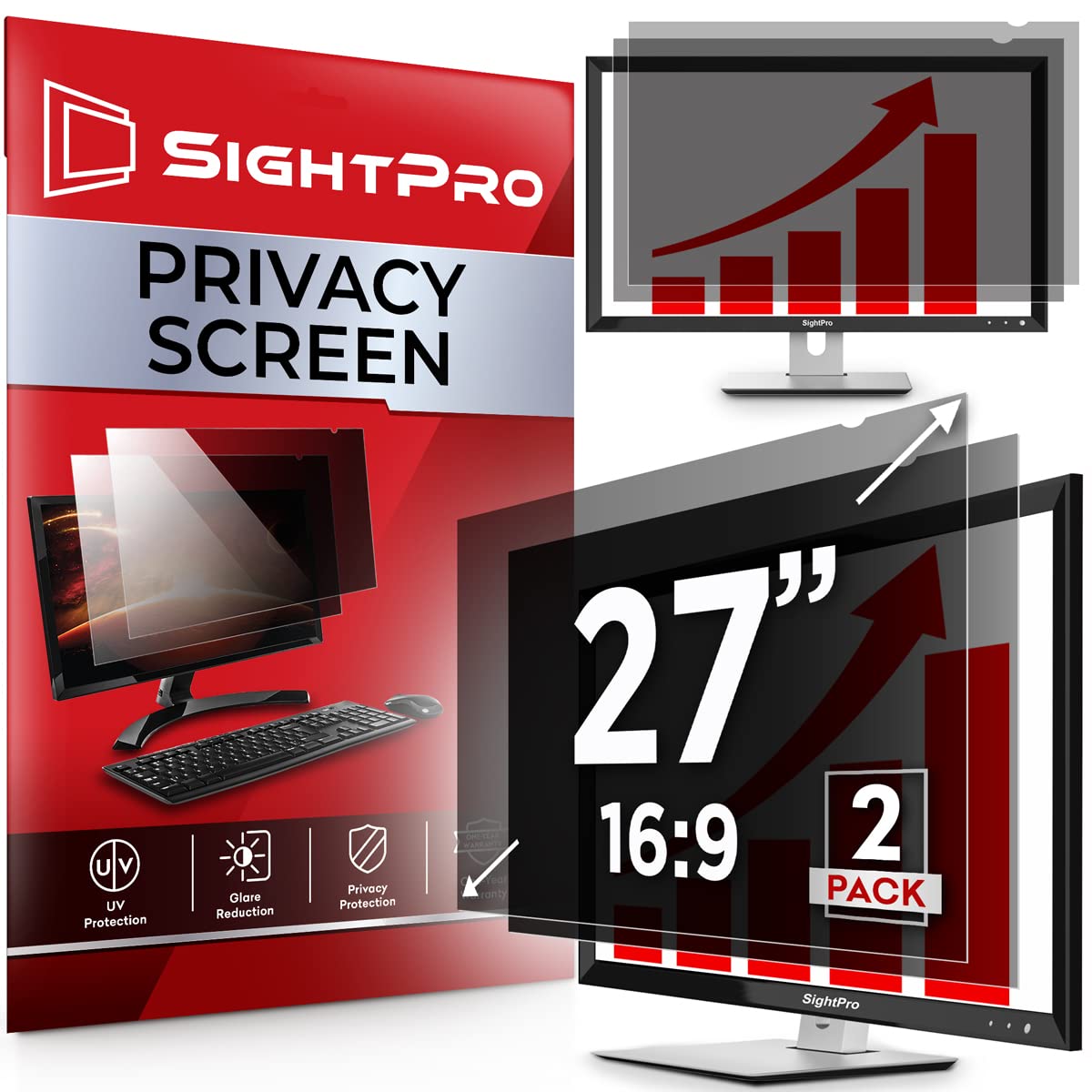 Sightpro 27 Inch 16:9 [2 Pack] Computer Privacy Screen Filter For Monitor   Privacy Shield And Anti Glare Protector