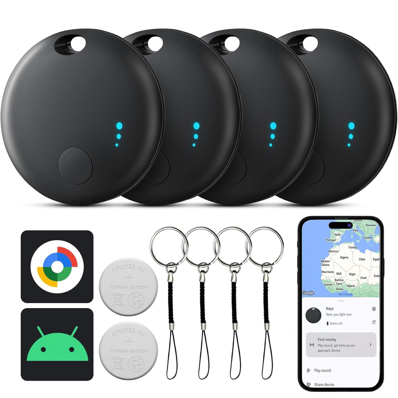 Smart Tags-4 Pack Android, Air Tracker Tags for Android, Bluetooth Smart Tags, Luggage Tracker Works with Googles Find Hub App,