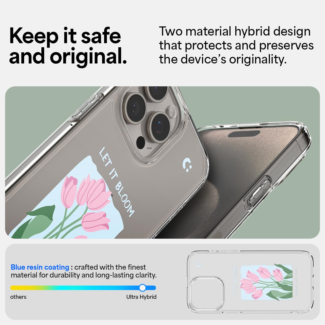 Spigen Ultra Hybrid Designed For Iphone 15 Pro Max Case (2023) [Anti Yellowing], [Military Grade Protection]   Tulips Blue