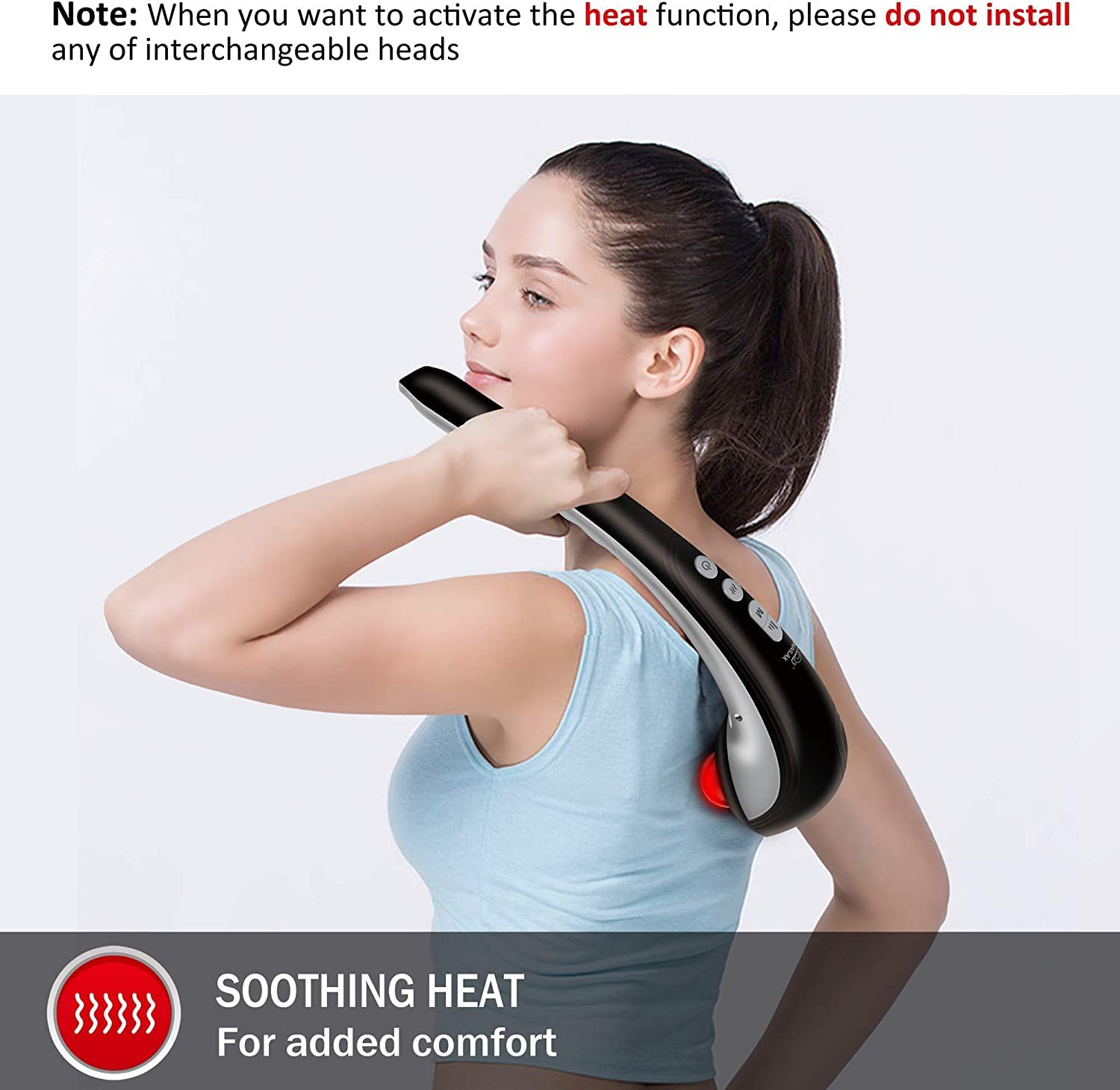 Snailax Cordless Handheld Back Massager With Heat,Deep Tissue Percussion Massager, 3 Sets Of Dual Pivoting Heads,Rechargeable Ha