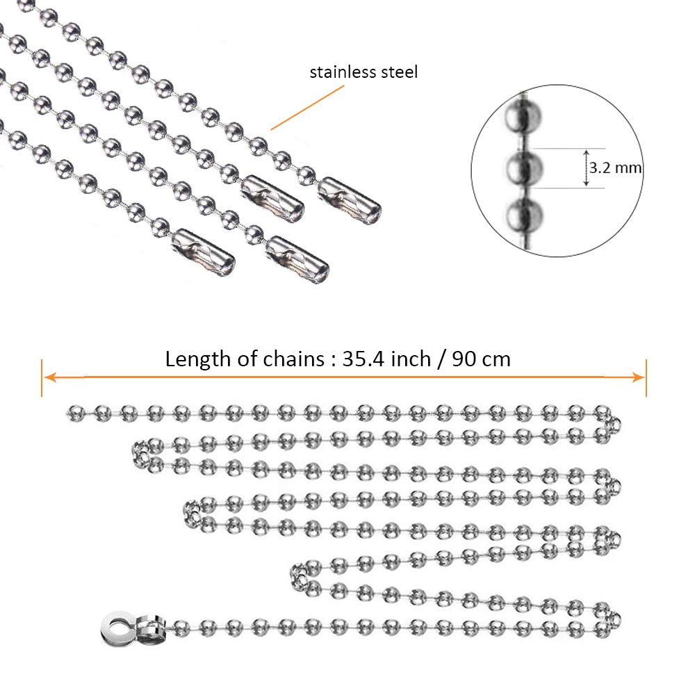 Wayilea Ceiling Fan Pull Extension Chain Set, Light Chain Extender Stainless Steel Silver 3.2Mm Beaded Ball, Fan Cord Pull Strin