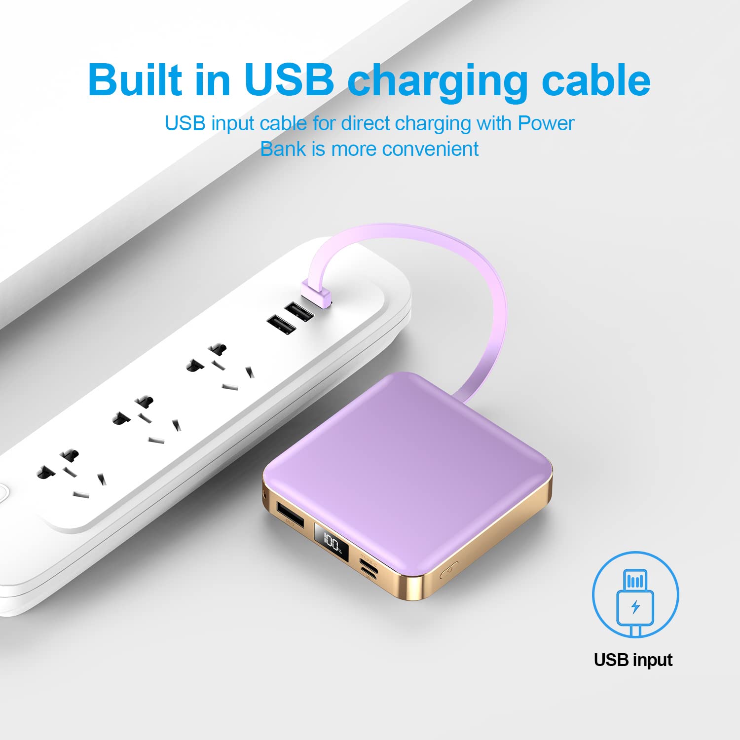Ummz Portable Charger 12000Mah With Built-In Cables,22.5W Fast Charging Power Bank,Usb C Input/Output,Smart Led Display,Compact