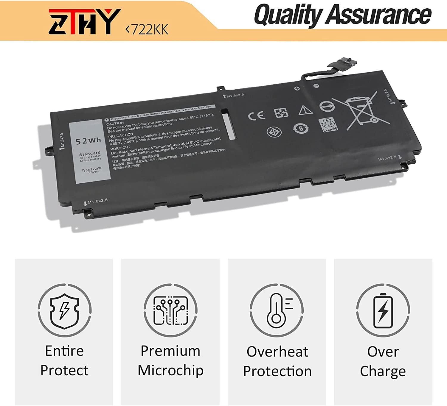 Zthy 722Kk Laptop Battery Replacement For Dell Xps 13 9300 (2020), Xps 13 9310 (2020), Xps 13 9380 (2020) P117G P117G002 P117G00