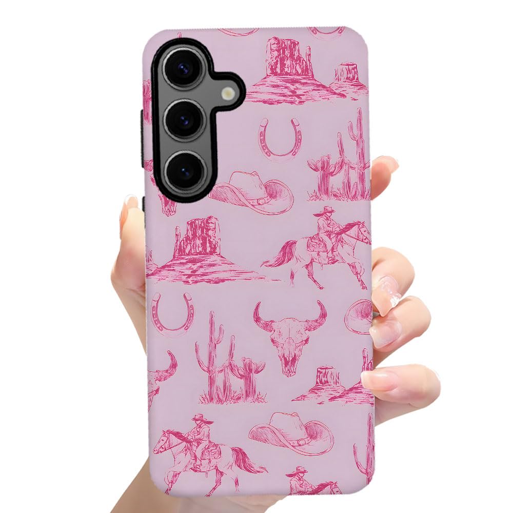 Tnxee Case For Samsung Galaxy S24 Plus,Pink Hat Horse Western Cowboy Phone Case Drop Resistant Frosted 2 In 1 Solid Dual-Layer C
