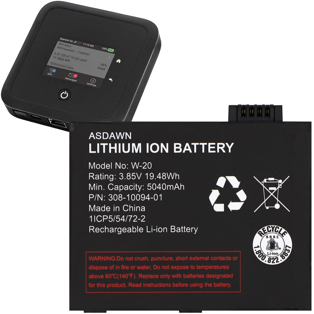 Asdawn 5040Mah W 20 Battery Replacement For Netgear Nighthawk 5G Wifi 6 Mobile Hotspot, At&T Netgear Nighthawk M5 Mr5000 Mr5100